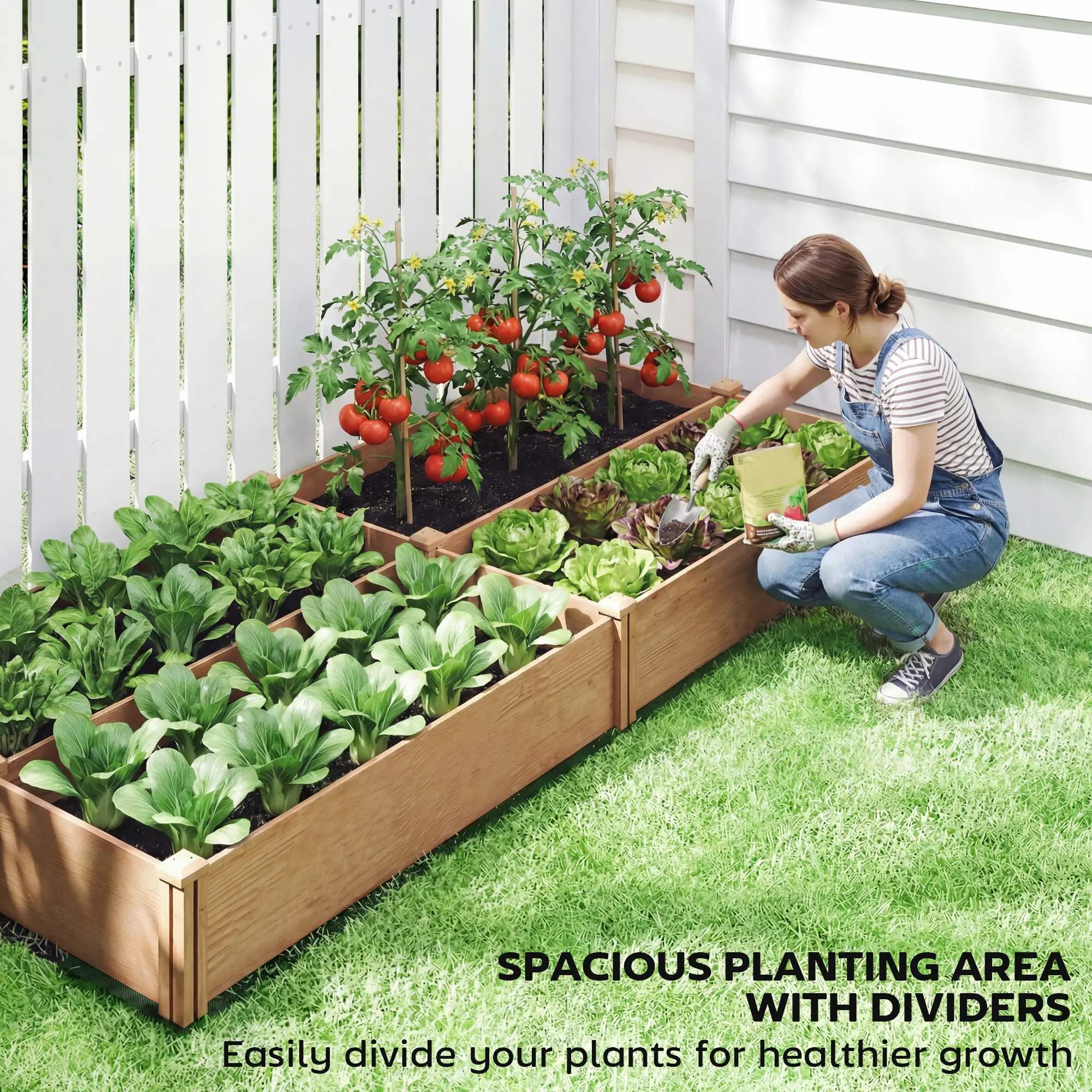 Wooden Raised Garden Bed, 8 x 4 x 1ft, Elevated Box With Dividers - Image 5