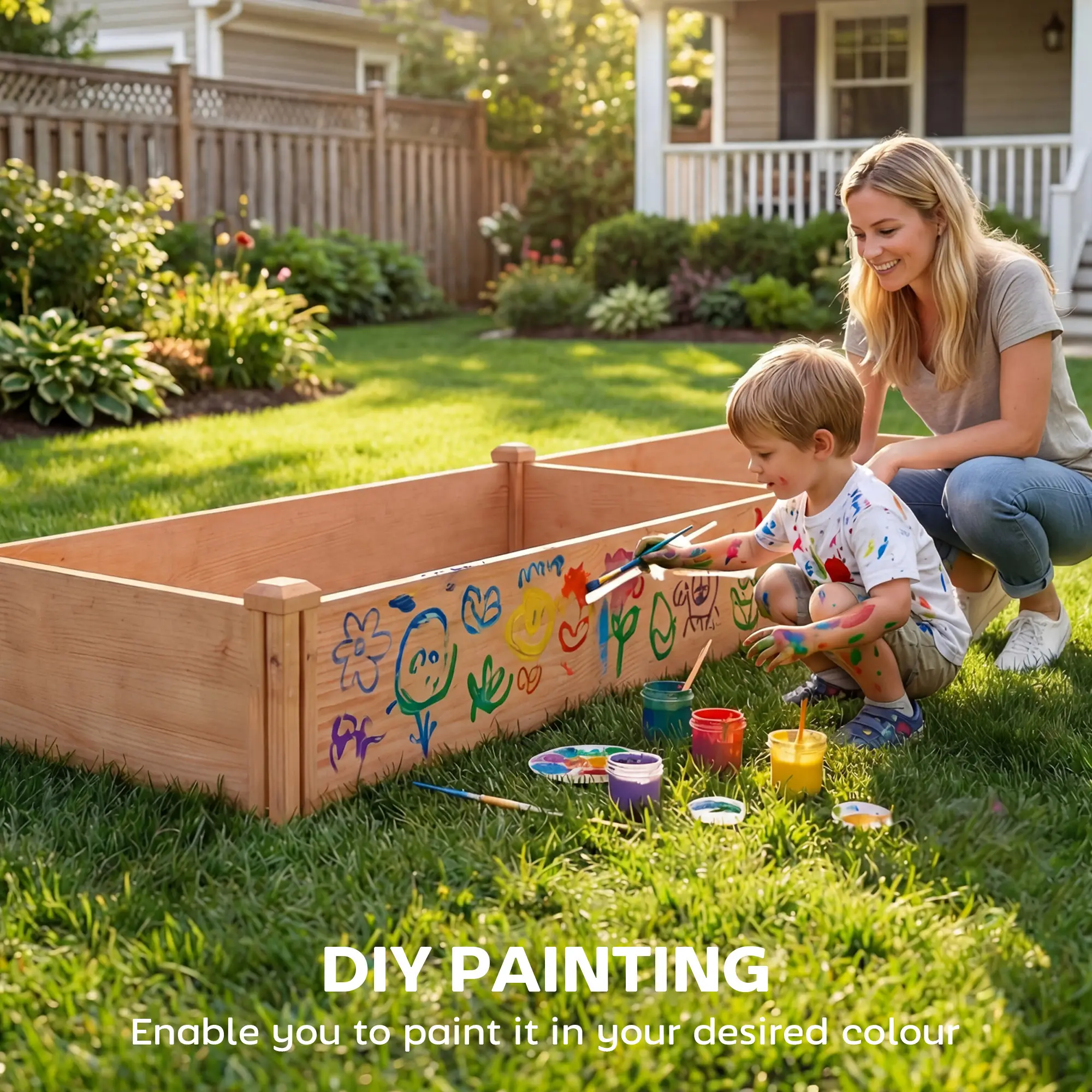 Wooden Raised Garden Bed, 8 x 4 x 1ft, Elevated Box With Dividers - Image 7