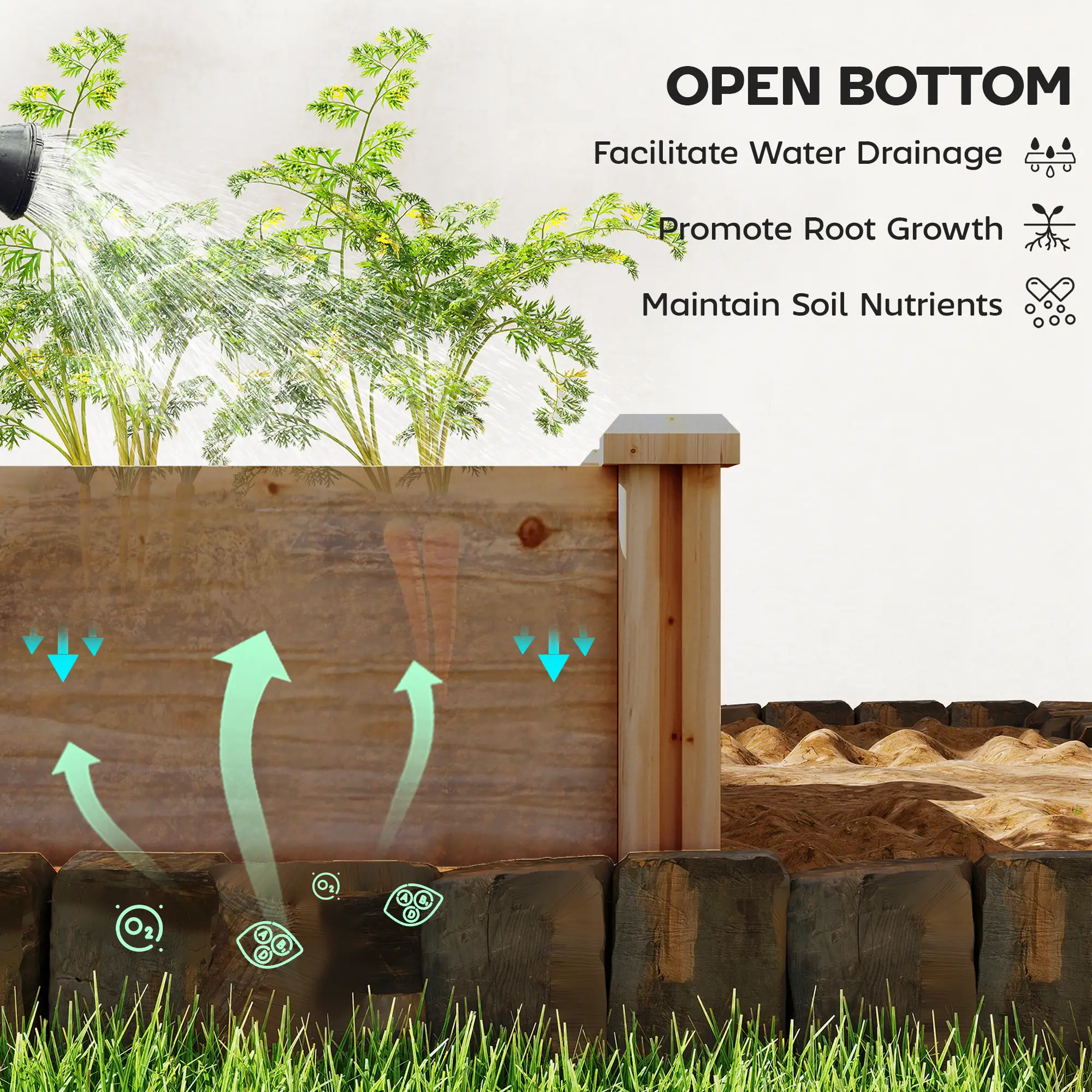 Wooden Raised Garden Bed, 8 x 4 x 1ft, Elevated Box With Dividers - Image 9