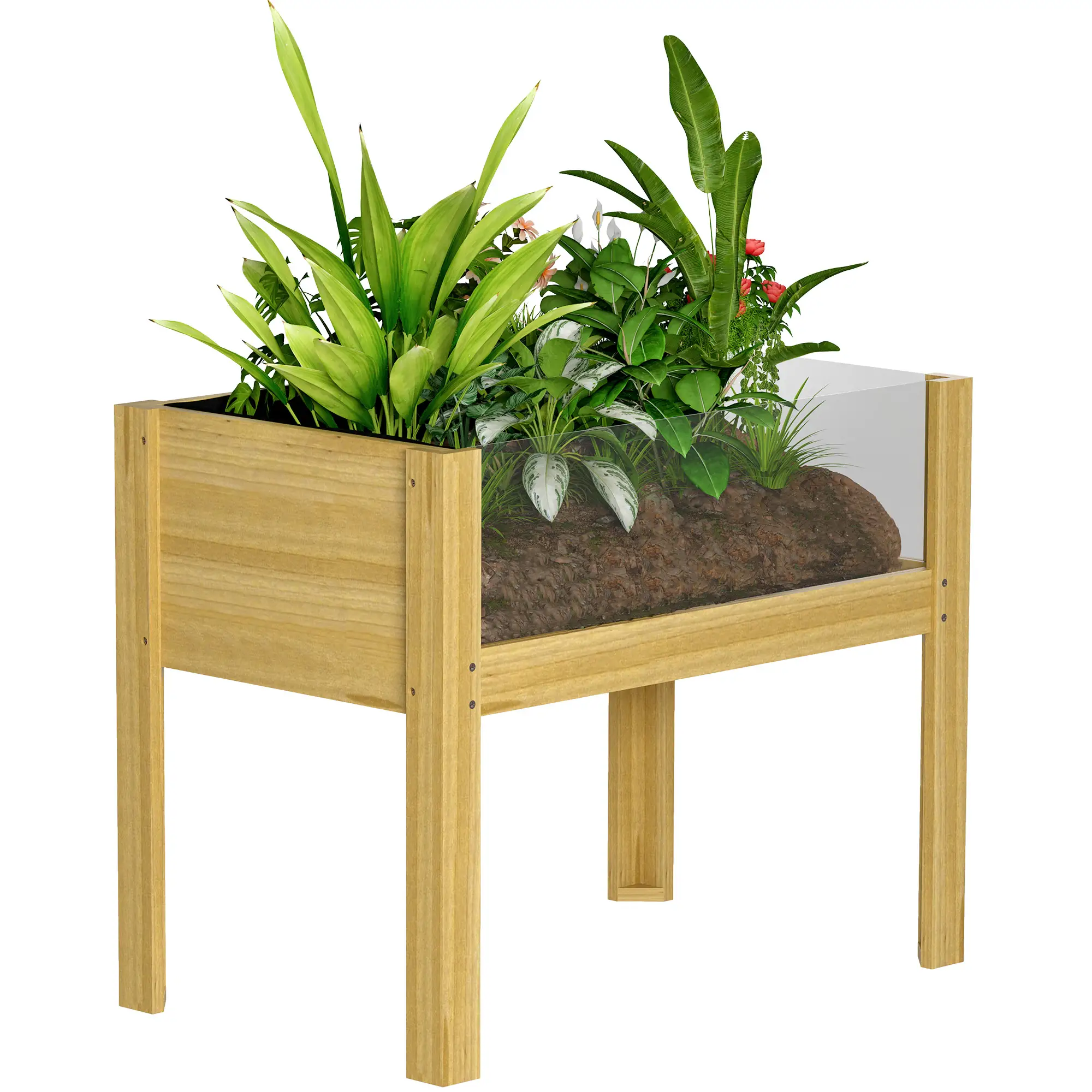 Wooden Raised Garden Bed, Acrylic Panels, Drainage Holes, 29.5" x 18.1" x 23.8" - Image 11