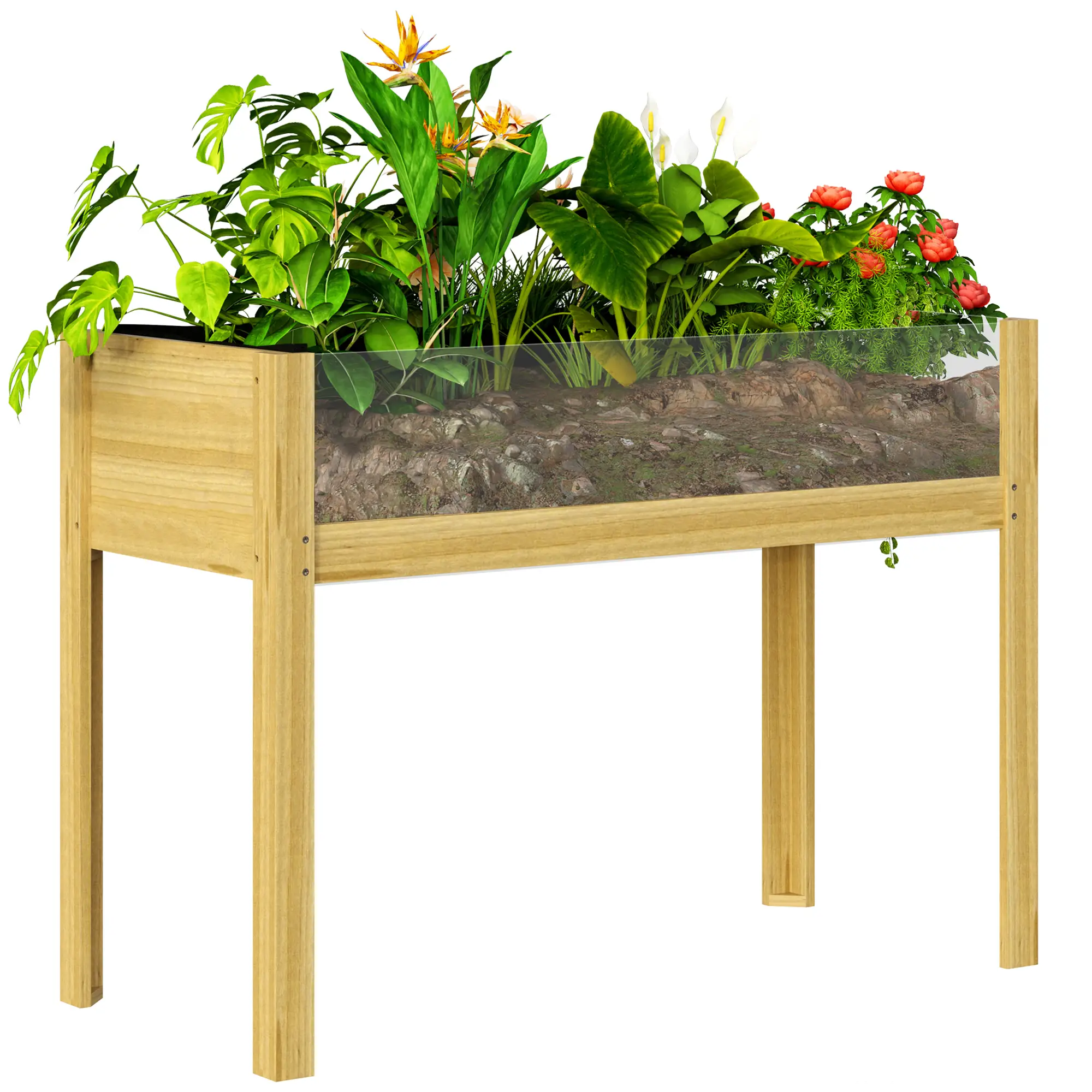 Wooden Raised Garden Bed, Acrylic Panels, Drainage Holes, 43.3" x 19.7" x 31.5" - Image 11