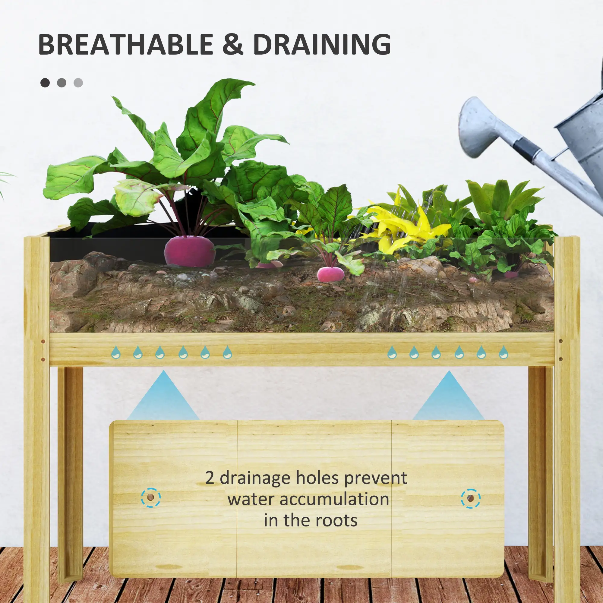 Wooden Raised Garden Bed, Acrylic Panels, Drainage Holes, 43.3" x 19.7" x 31.5" - Image 6