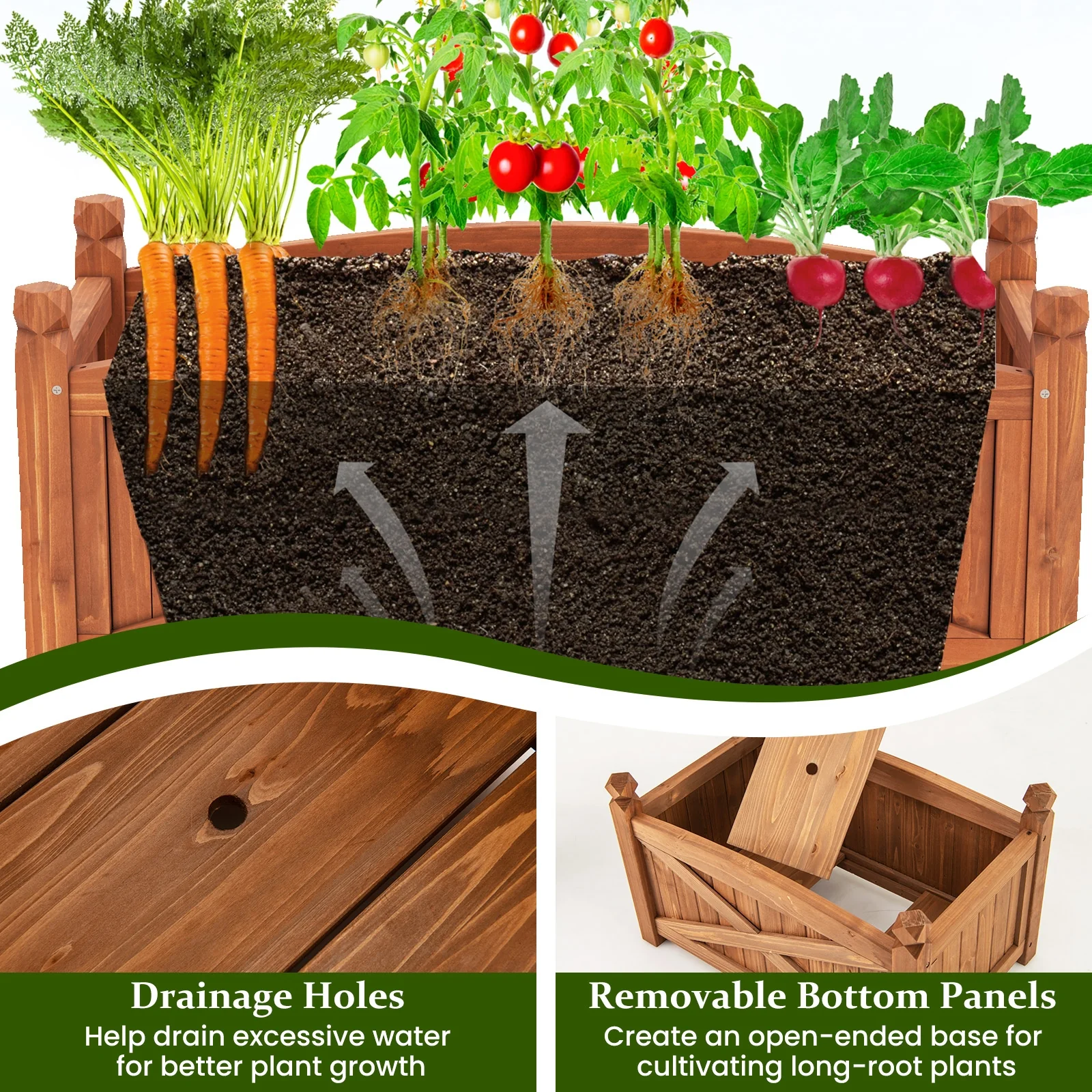 Wooden Raised Garden Bed, Drainage Holes, Patio Garden-L, Natural - Image 10