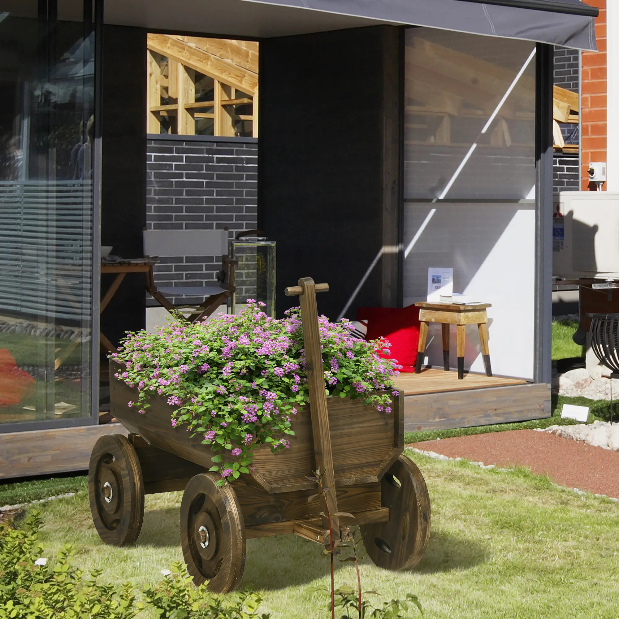 Wooden Raised Garden Bed, Flower Cart With Wheels, Outdoor Planters - Image 2