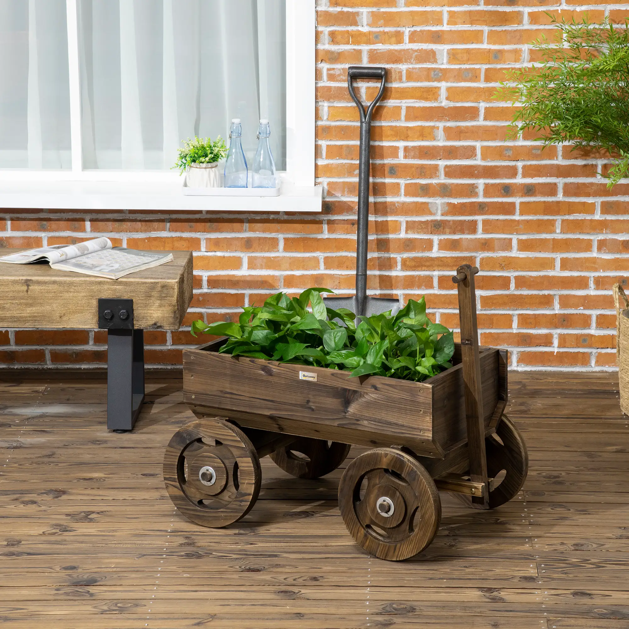 Wooden Raised Garden Bed, Flower Cart With Wheels, Outdoor Planters - Image 8