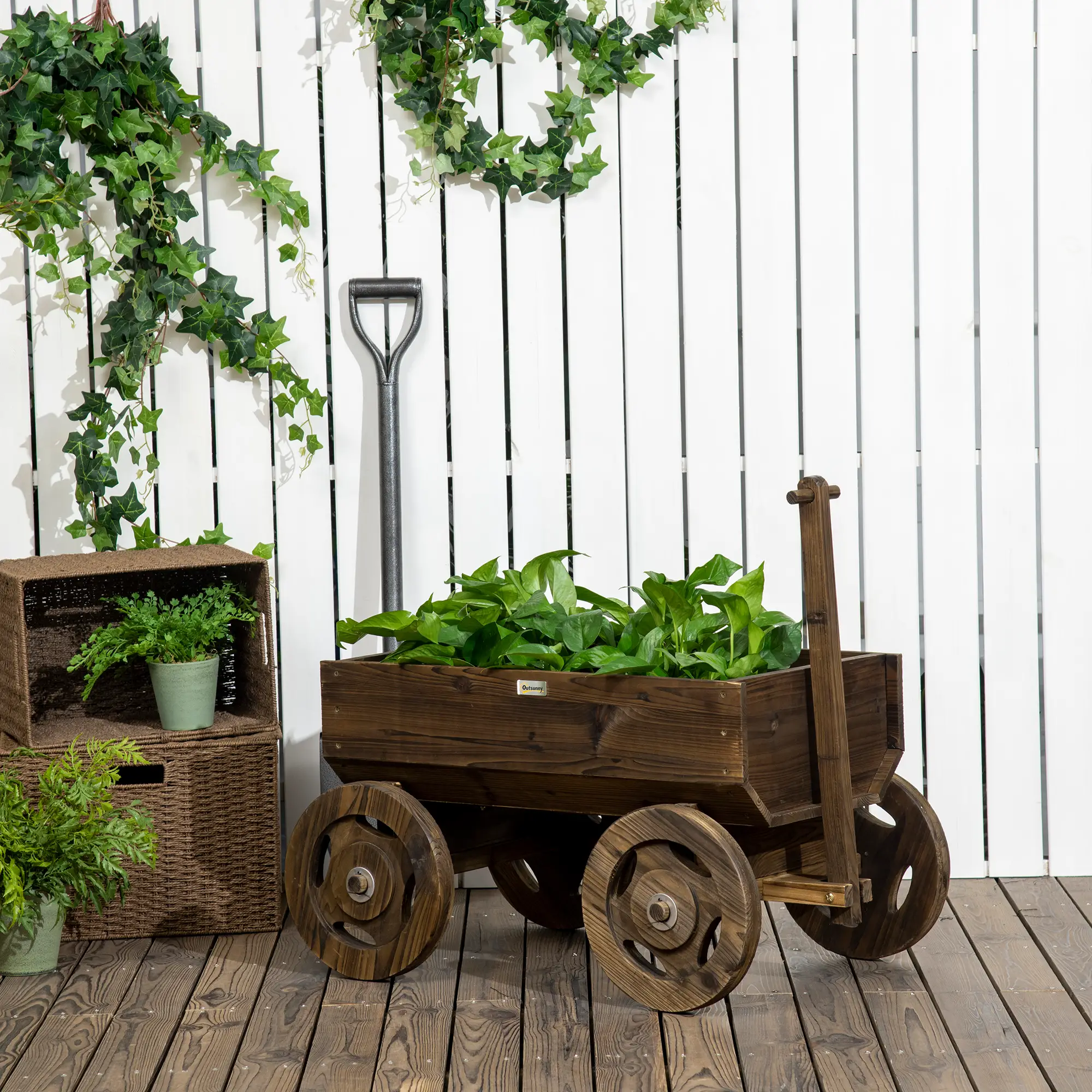 Wooden Raised Garden Bed, Flower Cart With Wheels, Outdoor Planters - Image 9