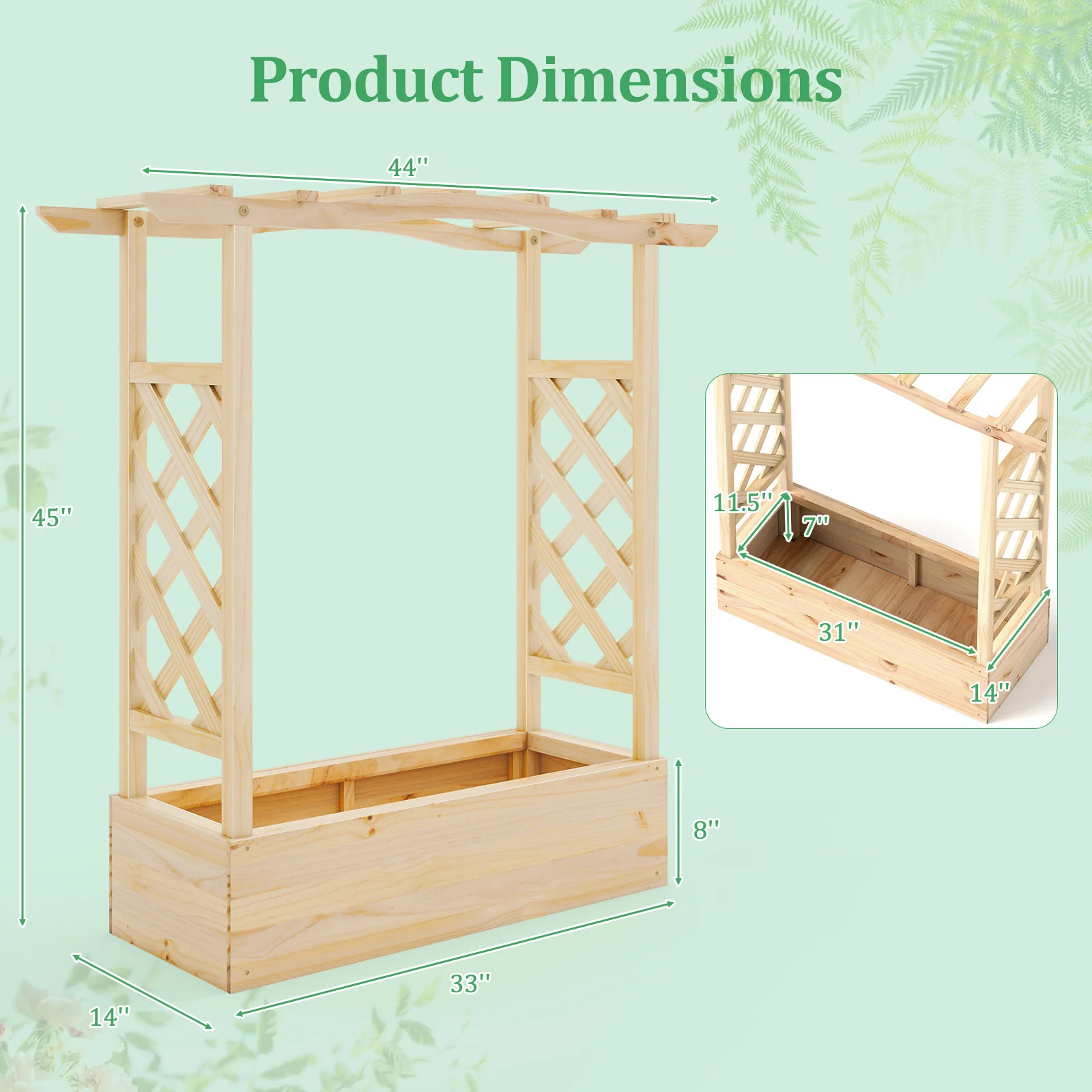 Wooden Raised Garden Bed Planter Box With Trellis And Hanging Roof - Image 5