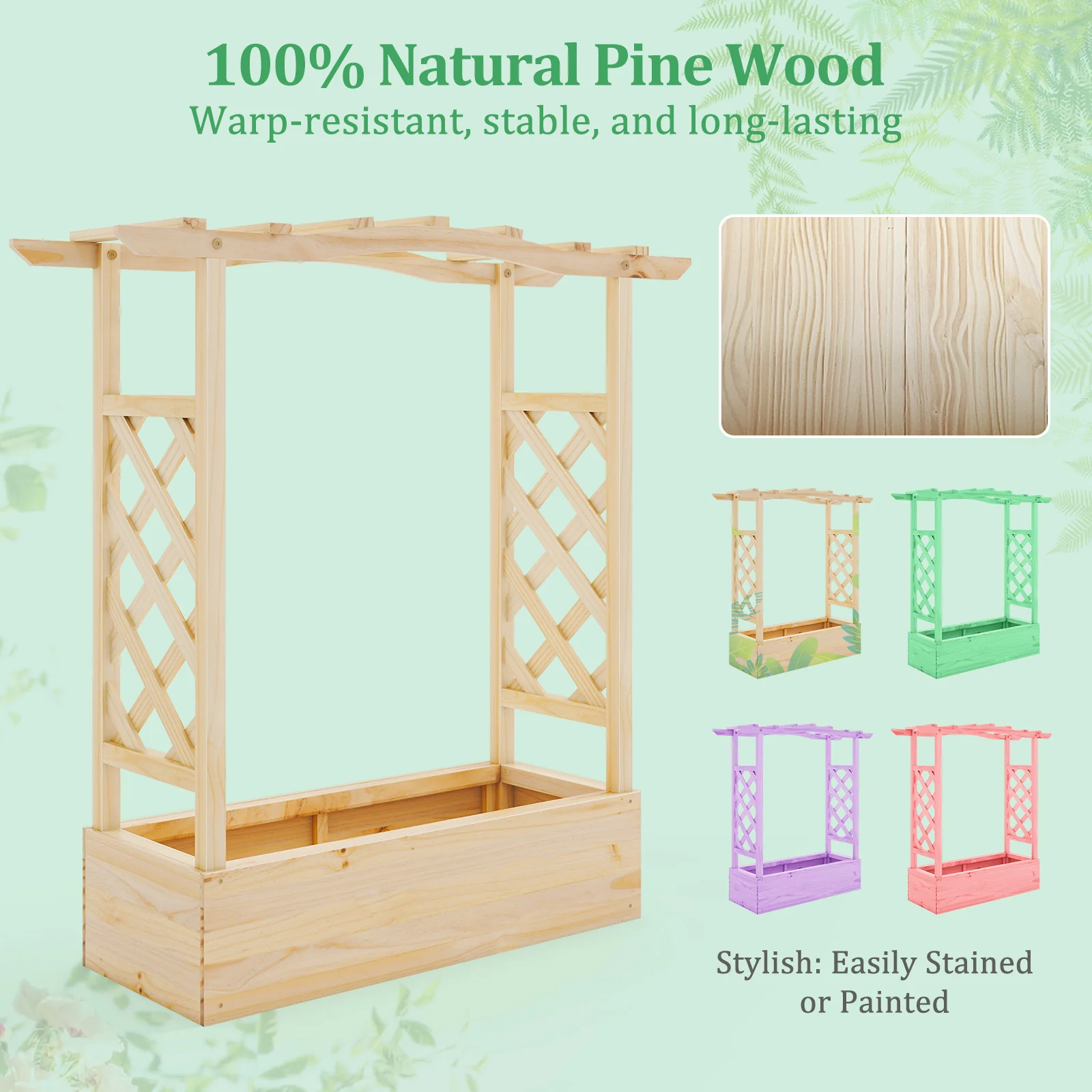 Wooden Raised Garden Bed Planter Box With Trellis And Hanging Roof - Image 6