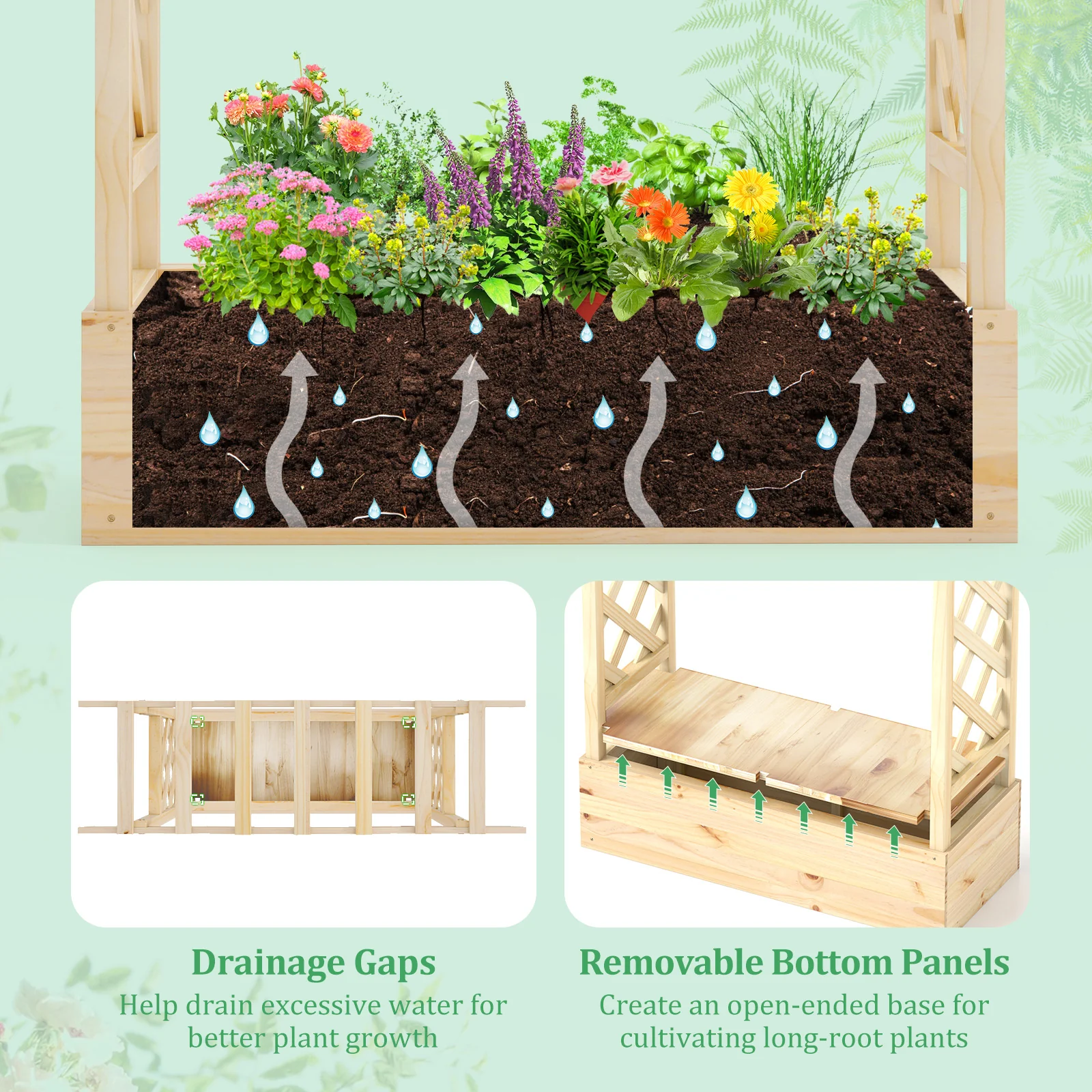 Wooden Raised Garden Bed Planter Box With Trellis And Hanging Roof - Image 9