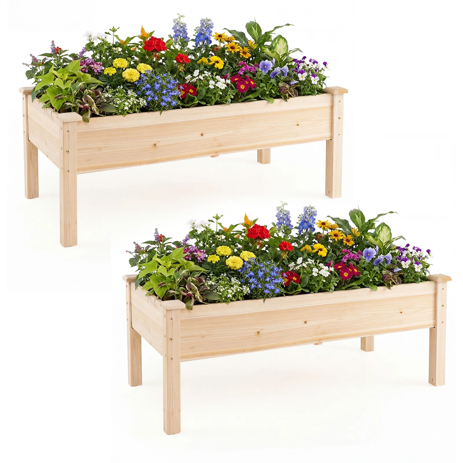 Wooden Raised Garden Bed Set, 2 Elevated Planter Boxes, Natural Fir Wood - Image 2