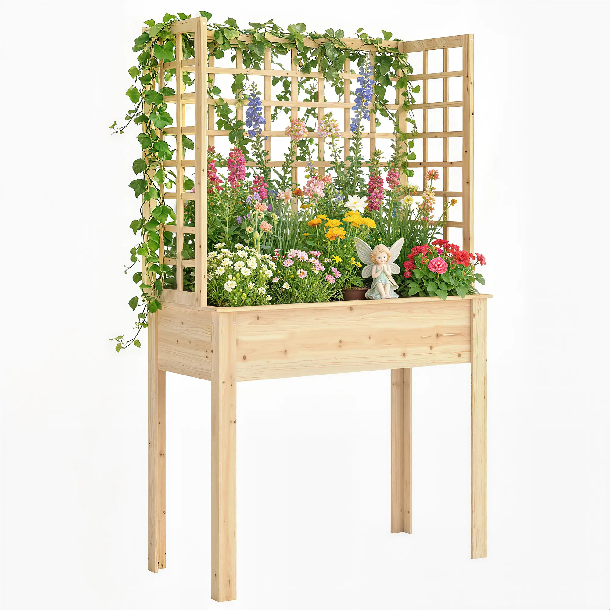 Wooden Raised Garden Bed With 3 Trellises, Planter With Drainage Holes - Image 11