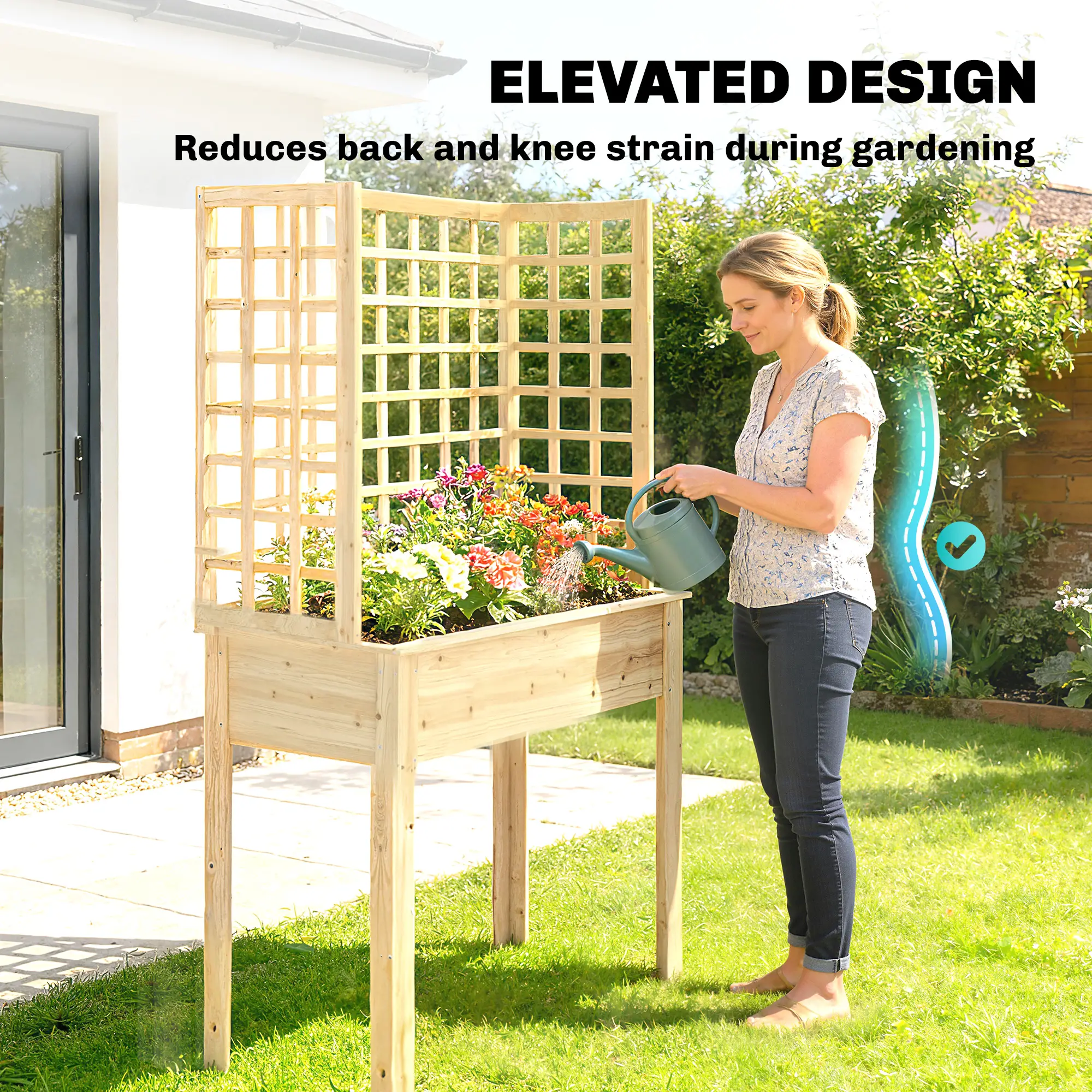 Wooden Raised Garden Bed With 3 Trellises, Planter With Drainage Holes - Image 5