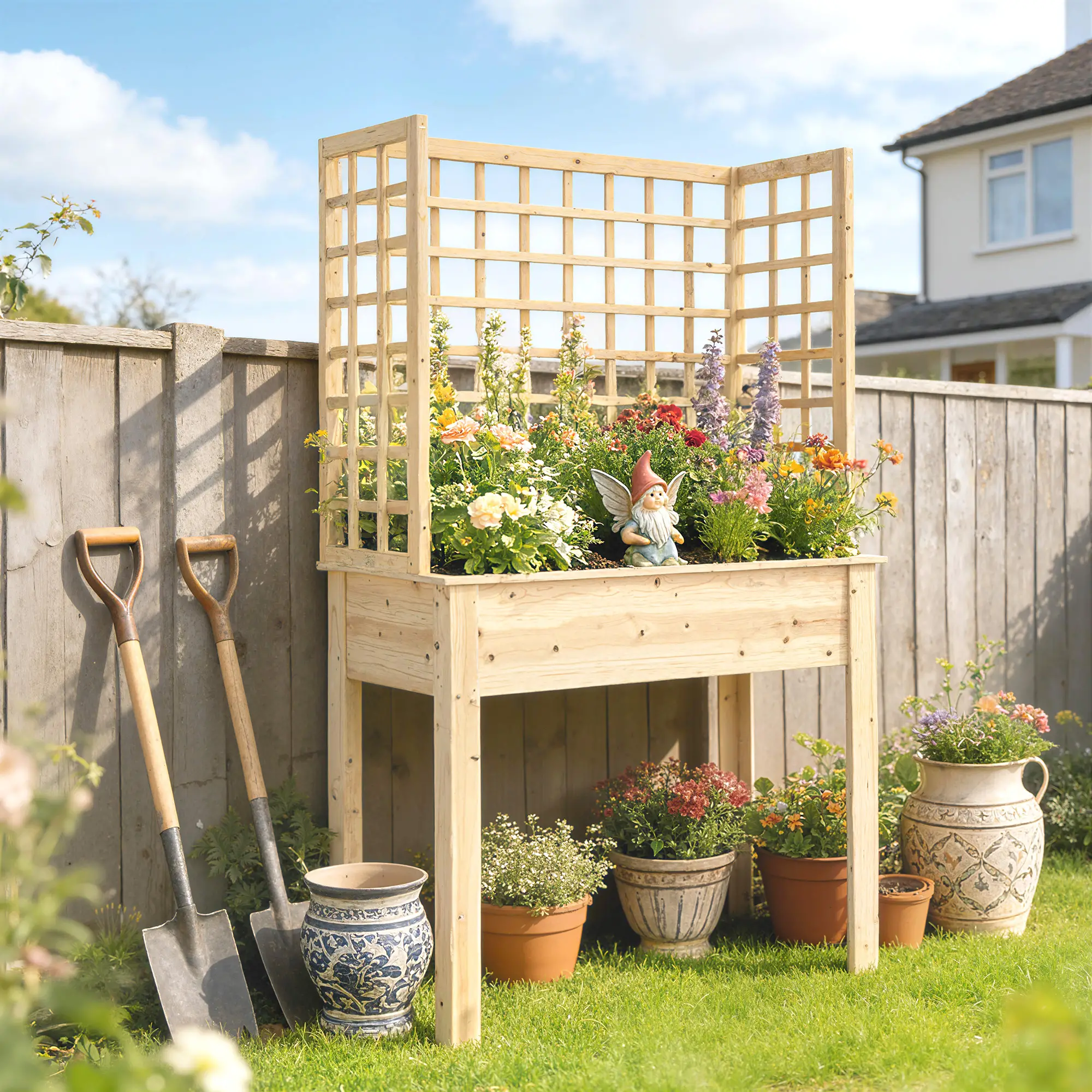 Wooden Raised Garden Bed With 3 Trellises, Planter With Drainage Holes - Image 8