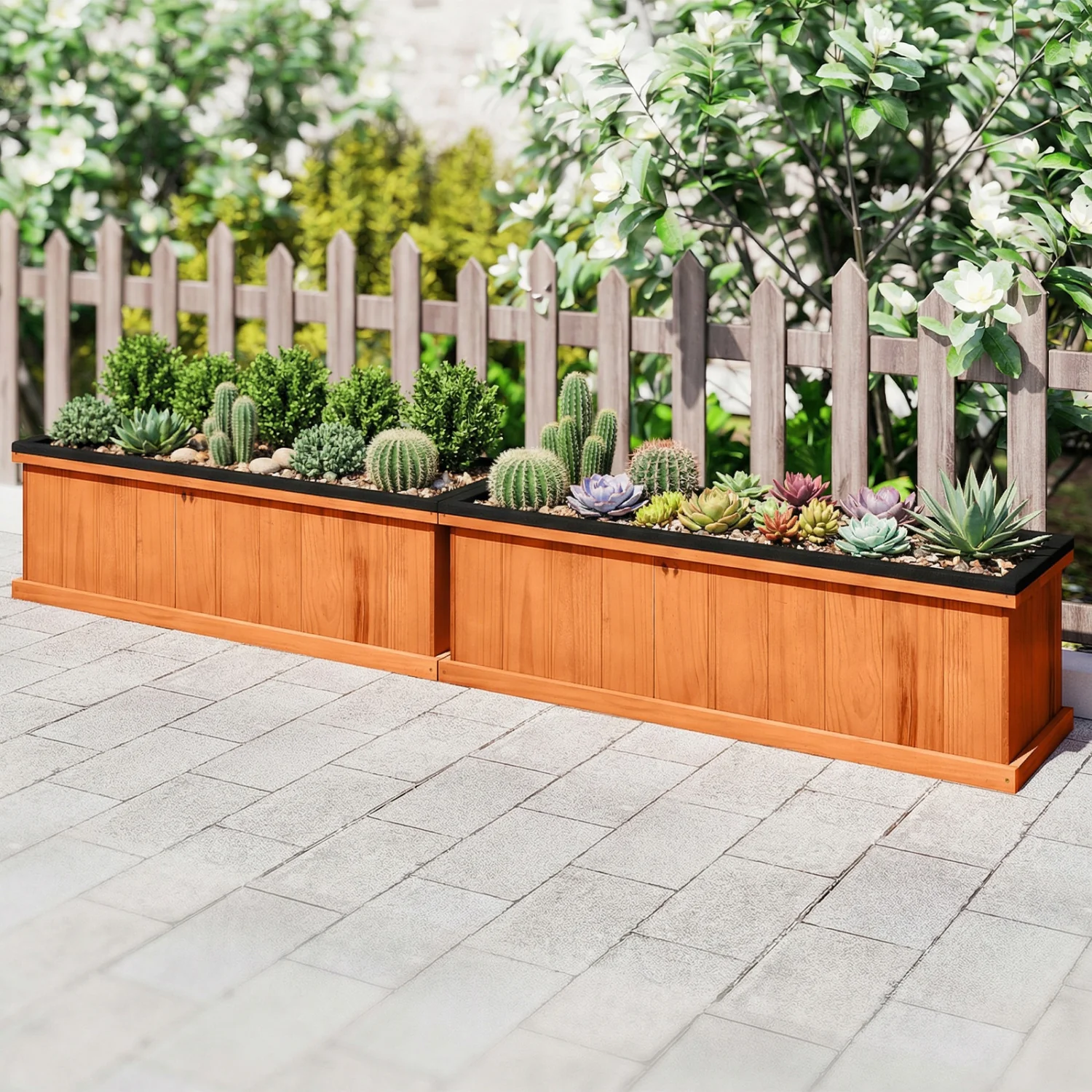 Wooden Raised Garden Bed with Drainage Holes and Liner Solid Fir Wood Planter Box-L - Image 3