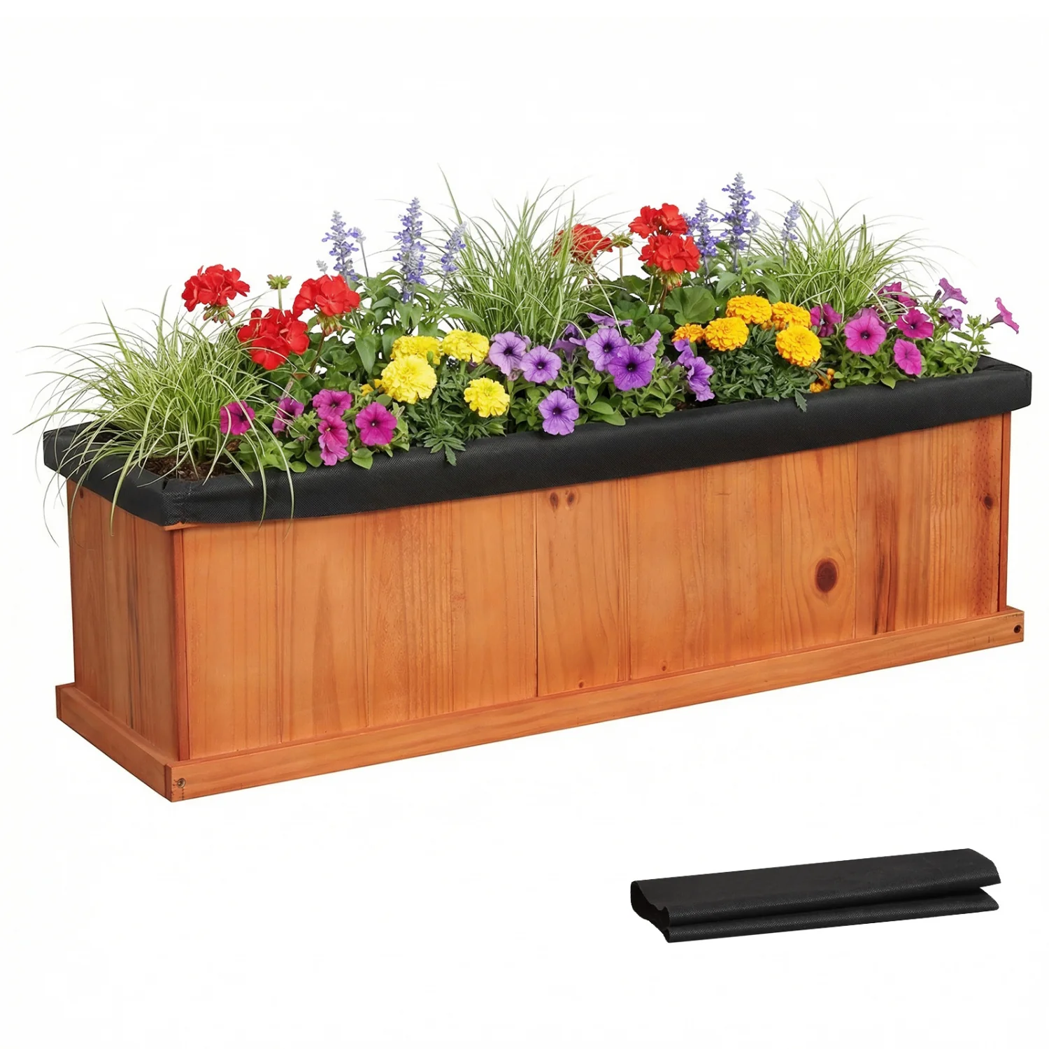 Wooden Raised Garden Bed with Drainage Holes and Liner Solid Fir Wood Planter Box-L - Image 5