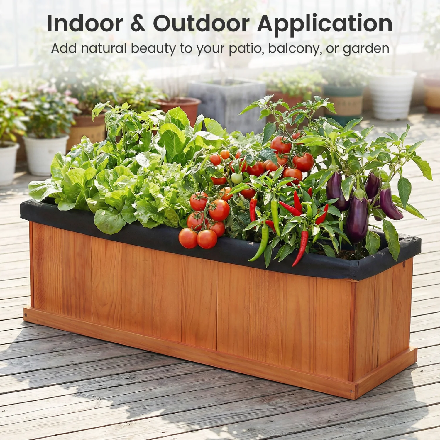 Wooden Raised Garden Bed with Drainage Holes and Liner Solid Fir Wood Planter Box-L - Image 9