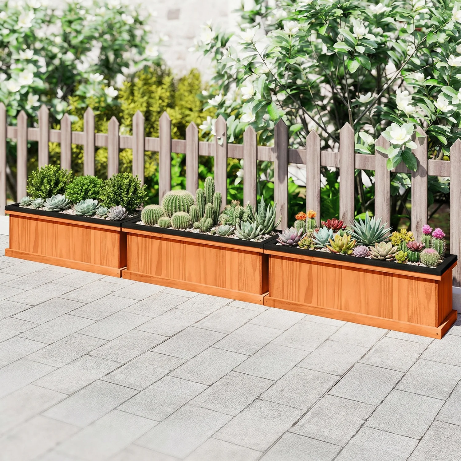 Wooden Raised Garden Bed with Drainage Holes and Liner Solid Fir Wood Planter Box-M - Image 3