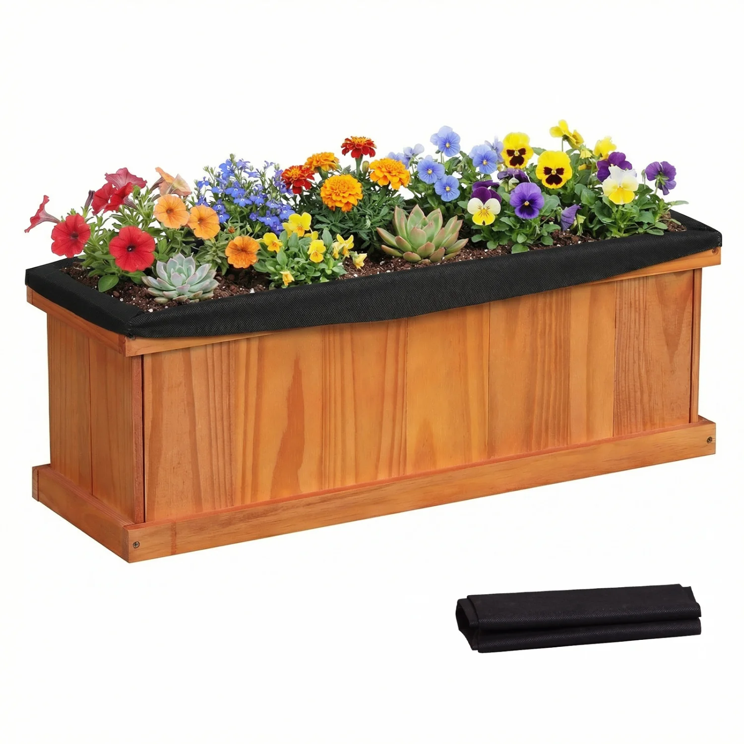 Wooden Raised Garden Bed with Drainage Holes and Liner Solid Fir Wood Planter Box-M - Image 5