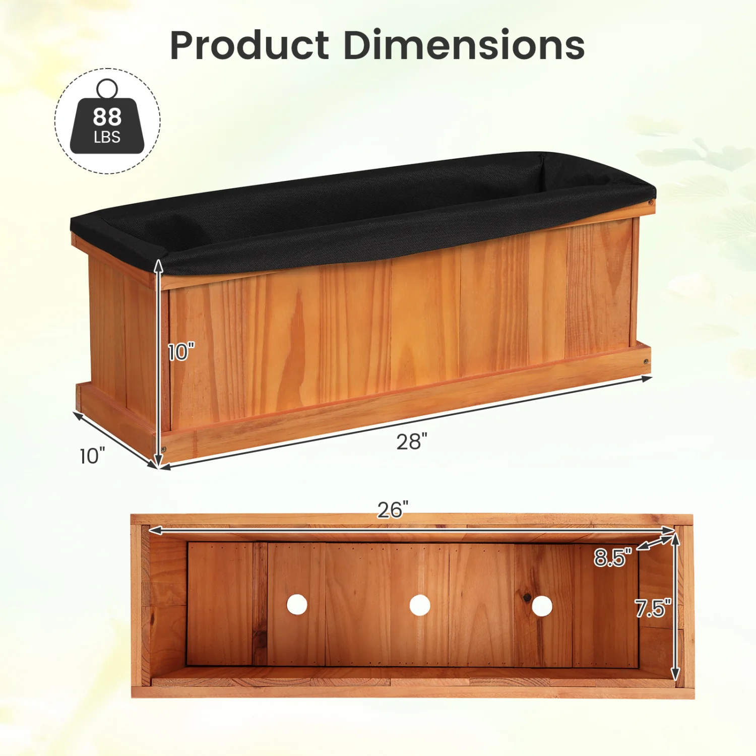 Wooden Raised Garden Bed with Drainage Holes and Liner Solid Fir Wood Planter Box-M - Image 6