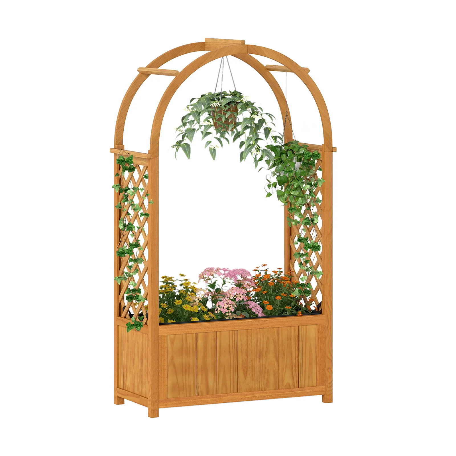 Wooden Raised Garden Bed With Lattice Trellis, Arched Roof, Orange - Image 4