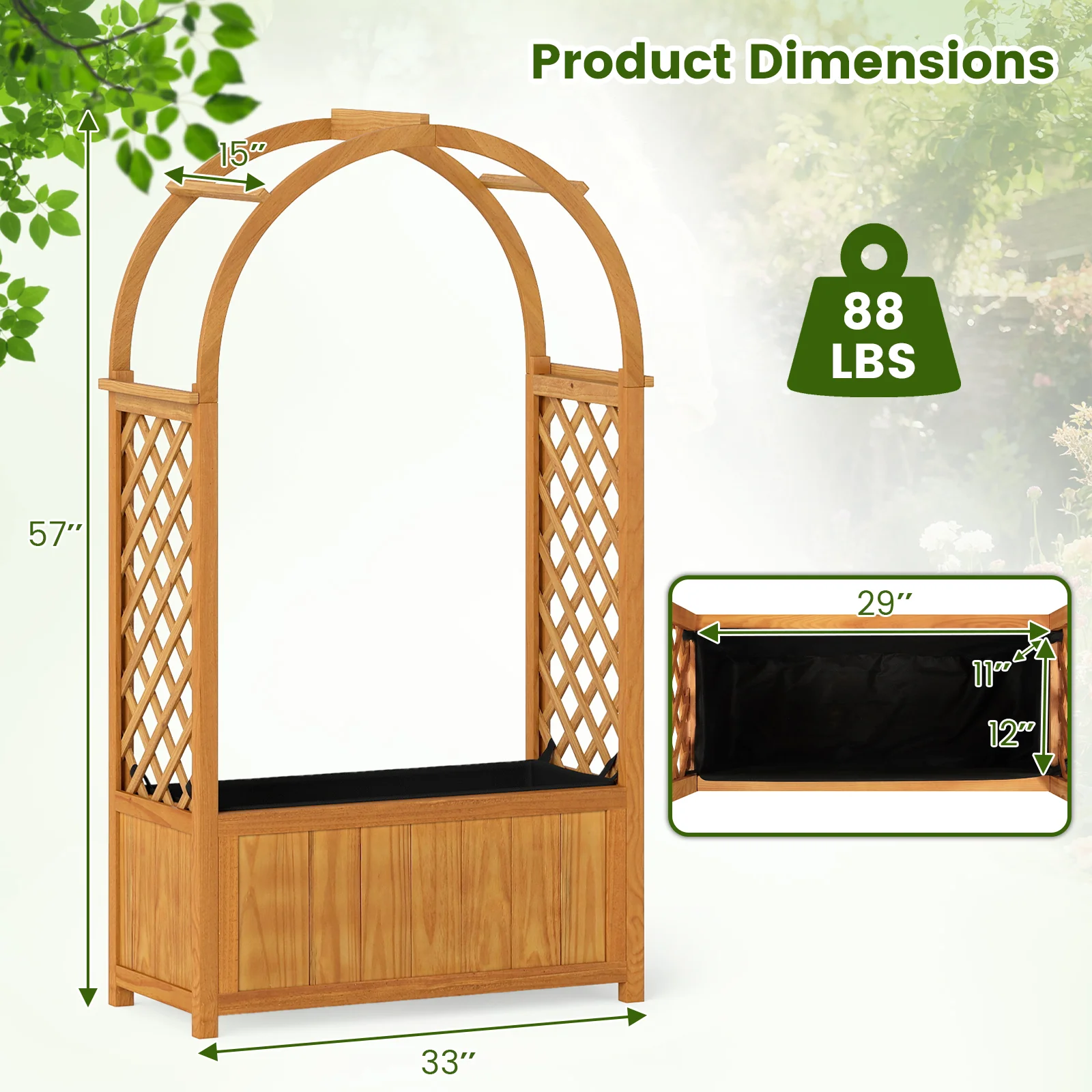 Wooden Raised Garden Bed With Lattice Trellis, Arched Roof, Orange - Image 5