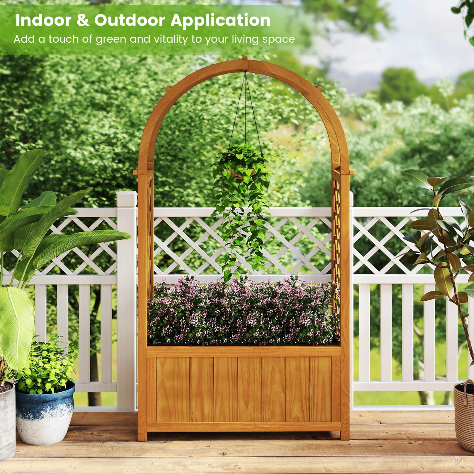 Wooden Raised Garden Bed With Lattice Trellis, Arched Roof, Orange - Image 6