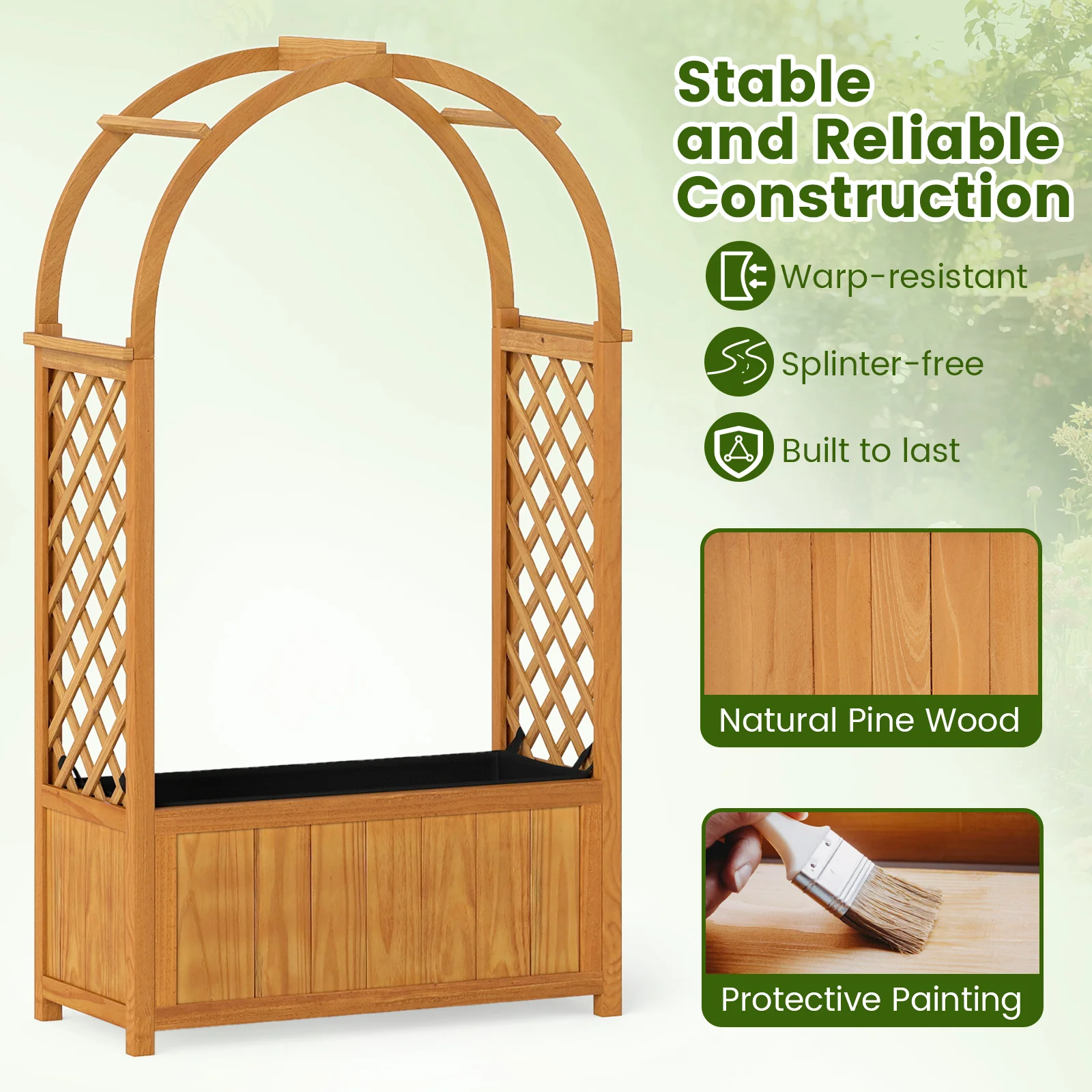 Wooden Raised Garden Bed With Lattice Trellis, Arched Roof, Orange - Image 7