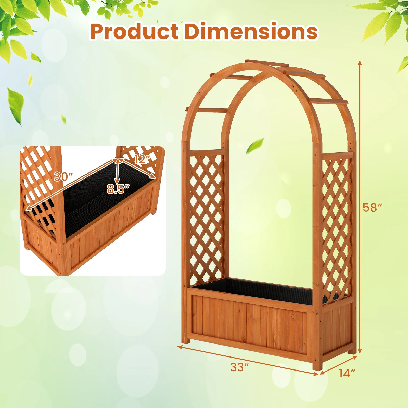 Wooden Raised Garden Bed With Lattice Trellis, Brown - Image 5