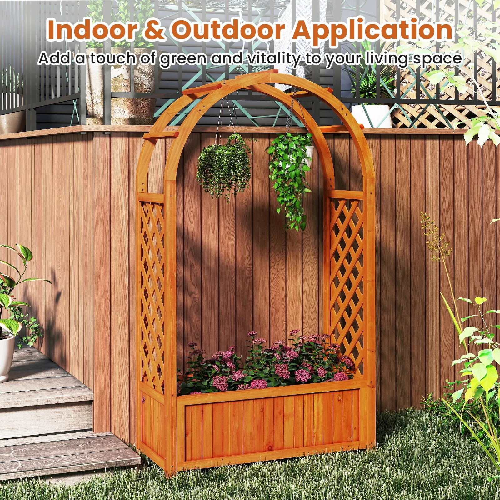 Wooden Raised Garden Bed With Lattice Trellis, Brown - Image 6