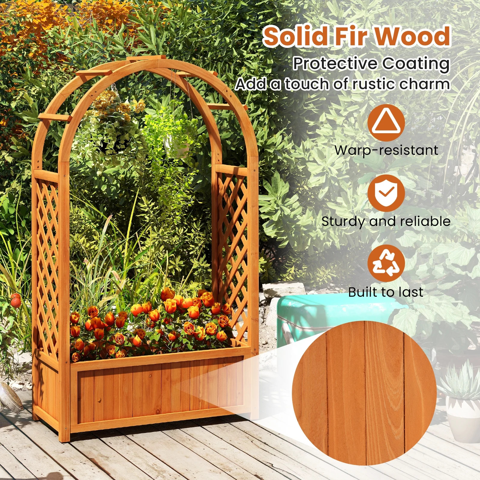 Wooden Raised Garden Bed With Lattice Trellis, Brown - Image 7