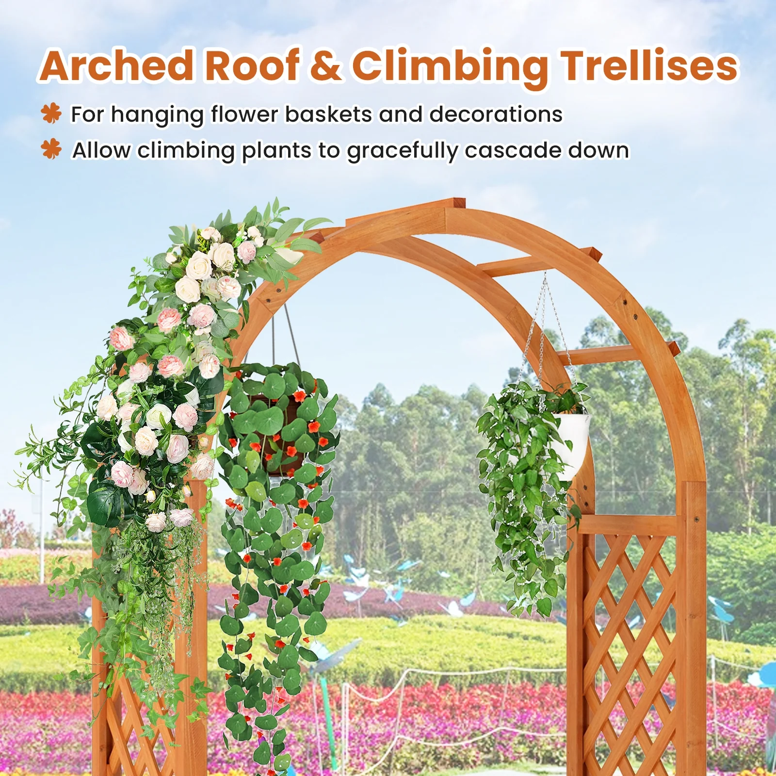 Wooden Raised Garden Bed With Lattice Trellis, Brown - Image 8