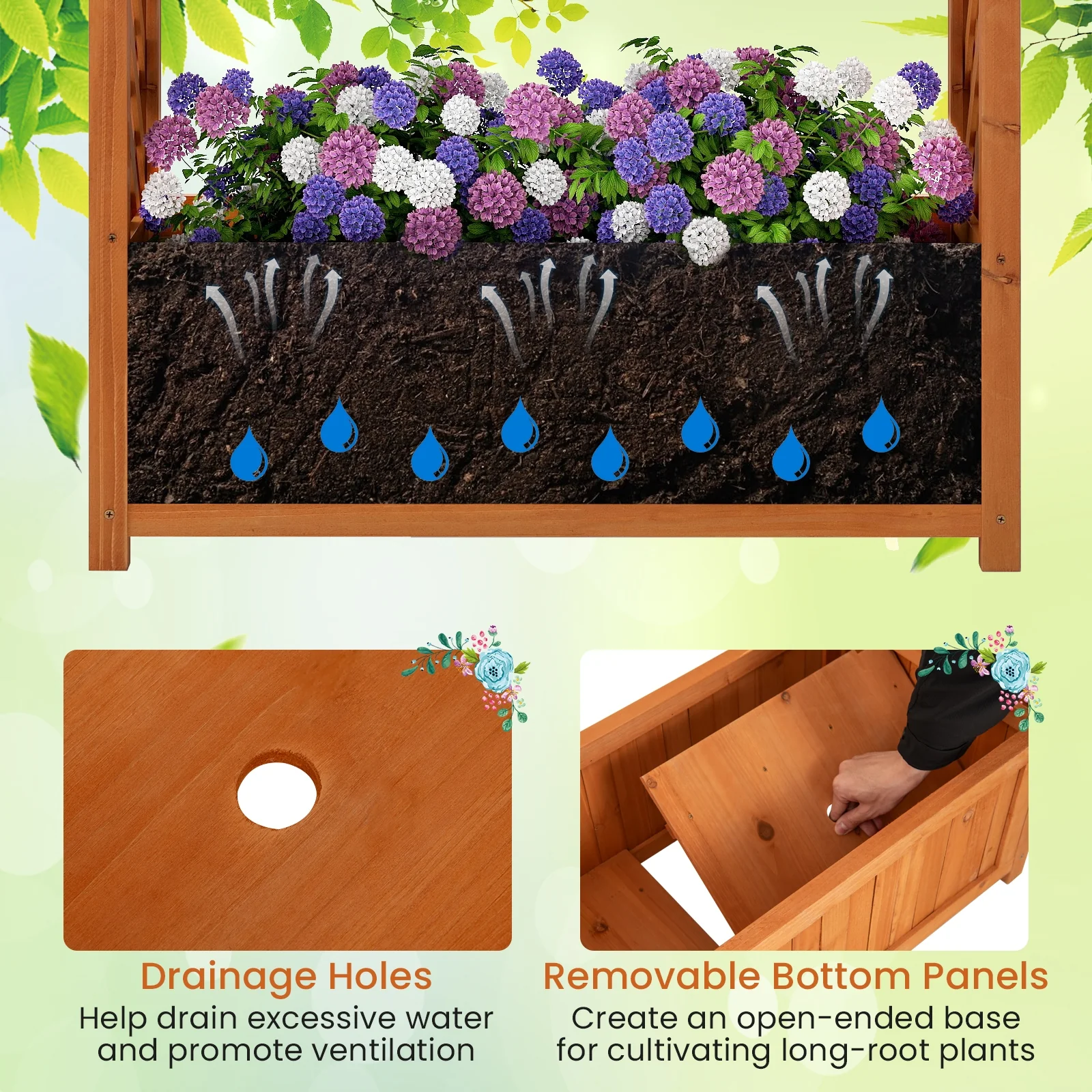 Wooden Raised Garden Bed With Lattice Trellis, Brown - Image 9