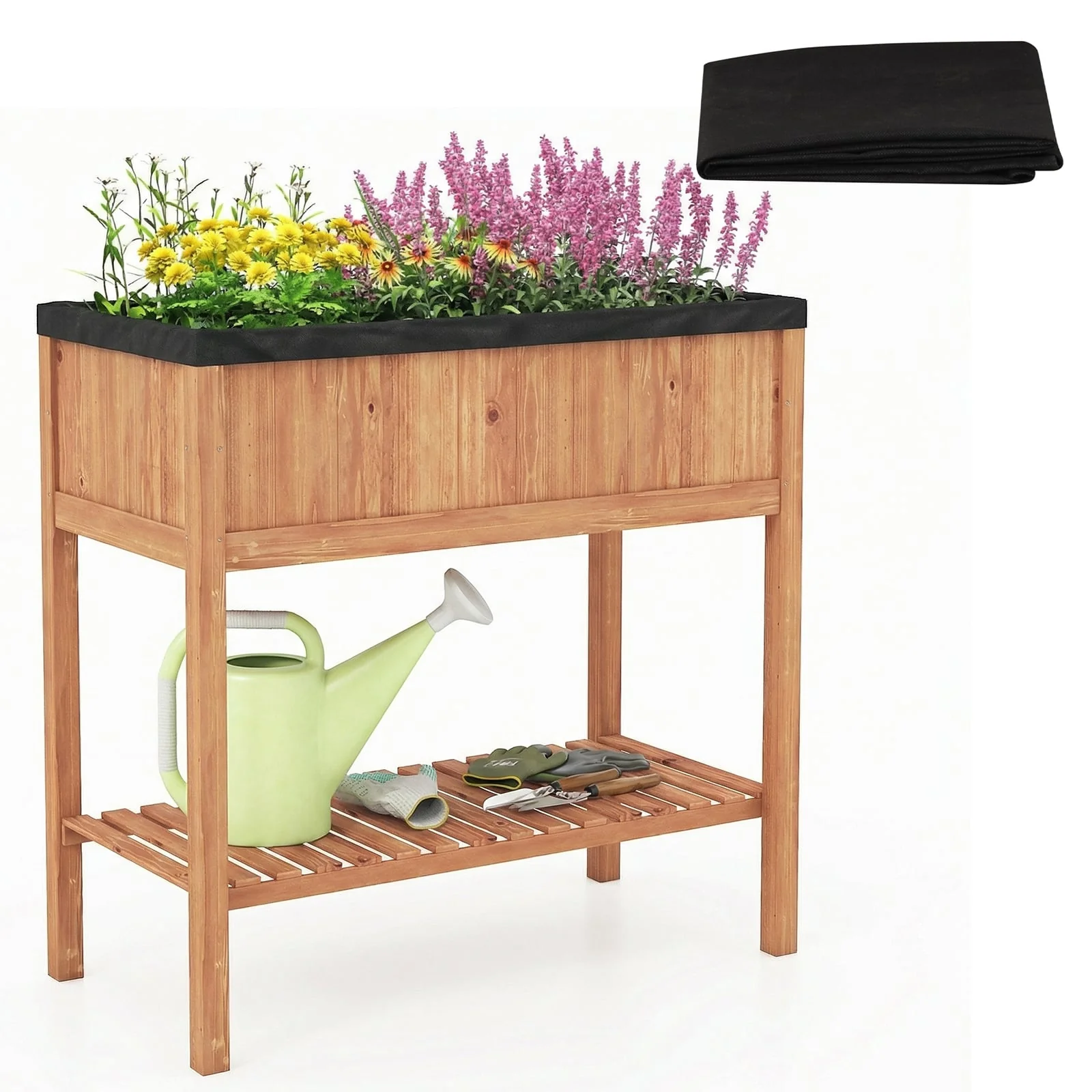 Wooden Raised Garden Bed with Storage Shelf and 220 LBS Capacity, Orange - Image 4