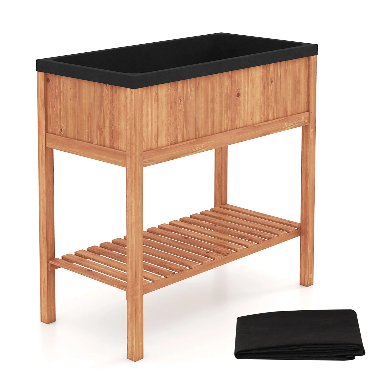 Wooden Raised Garden Bed with Storage Shelf and 220 LBS Capacity, Orange - Image 5