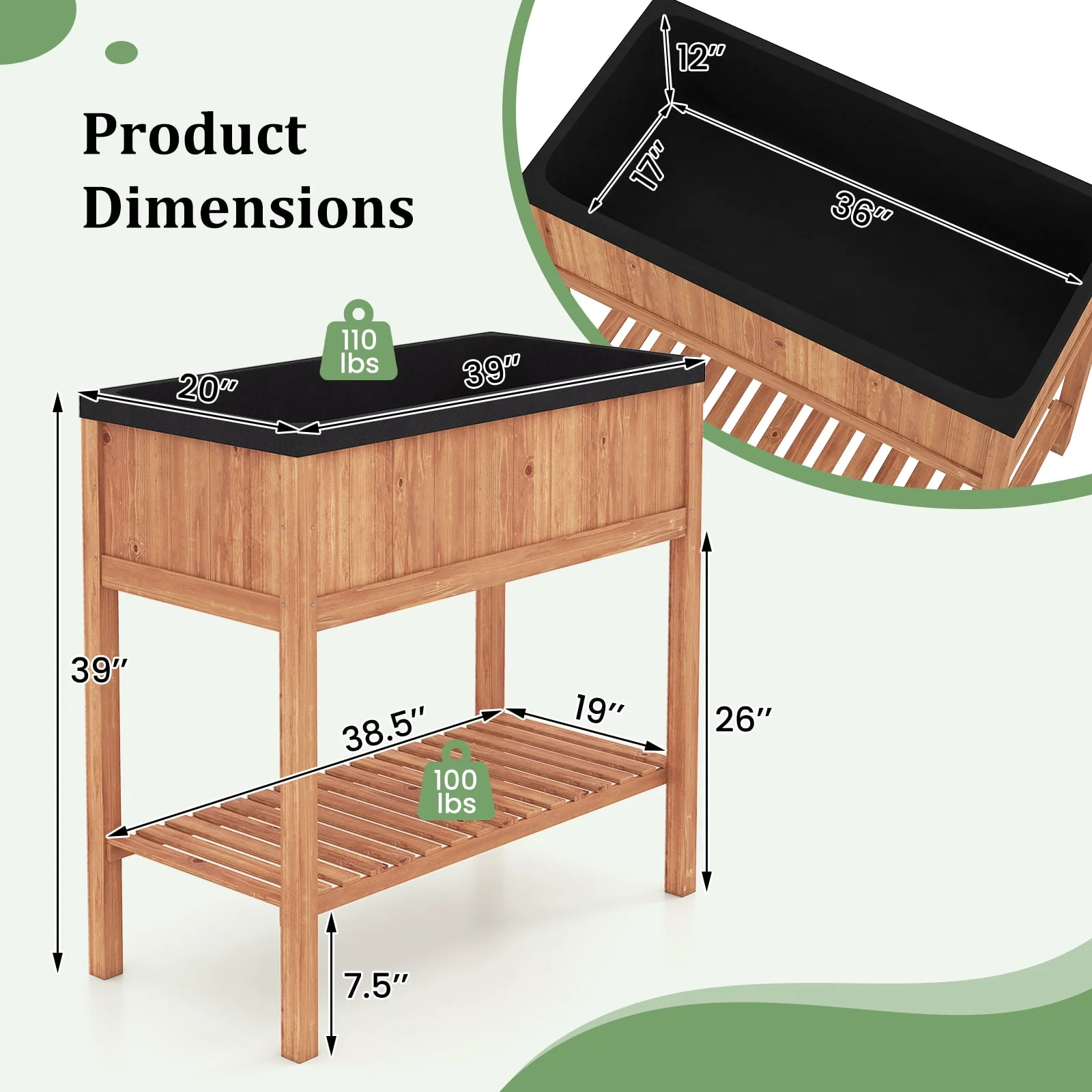 Wooden Raised Garden Bed with Storage Shelf and 220 LBS Capacity, Orange - Image 6