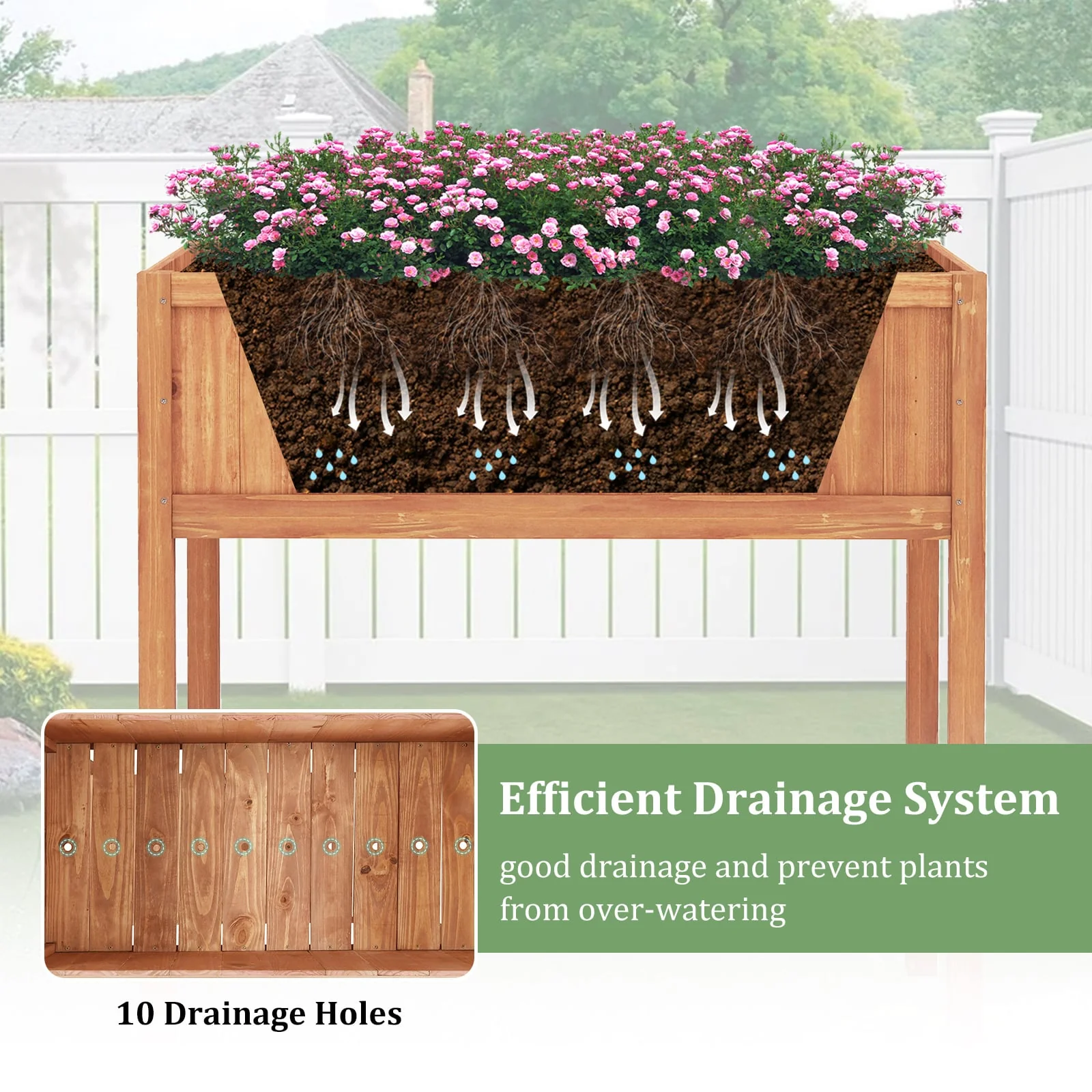 Wooden Raised Garden Bed with Storage Shelf and 220 LBS Capacity, Orange - Image 8