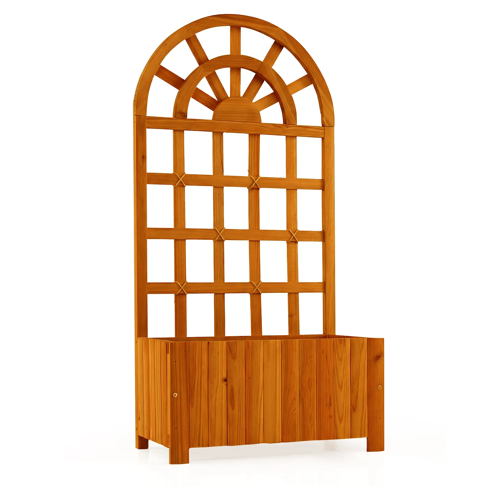 Wooden Raised Garden Bed With Trellis, 48 Inch, Brown