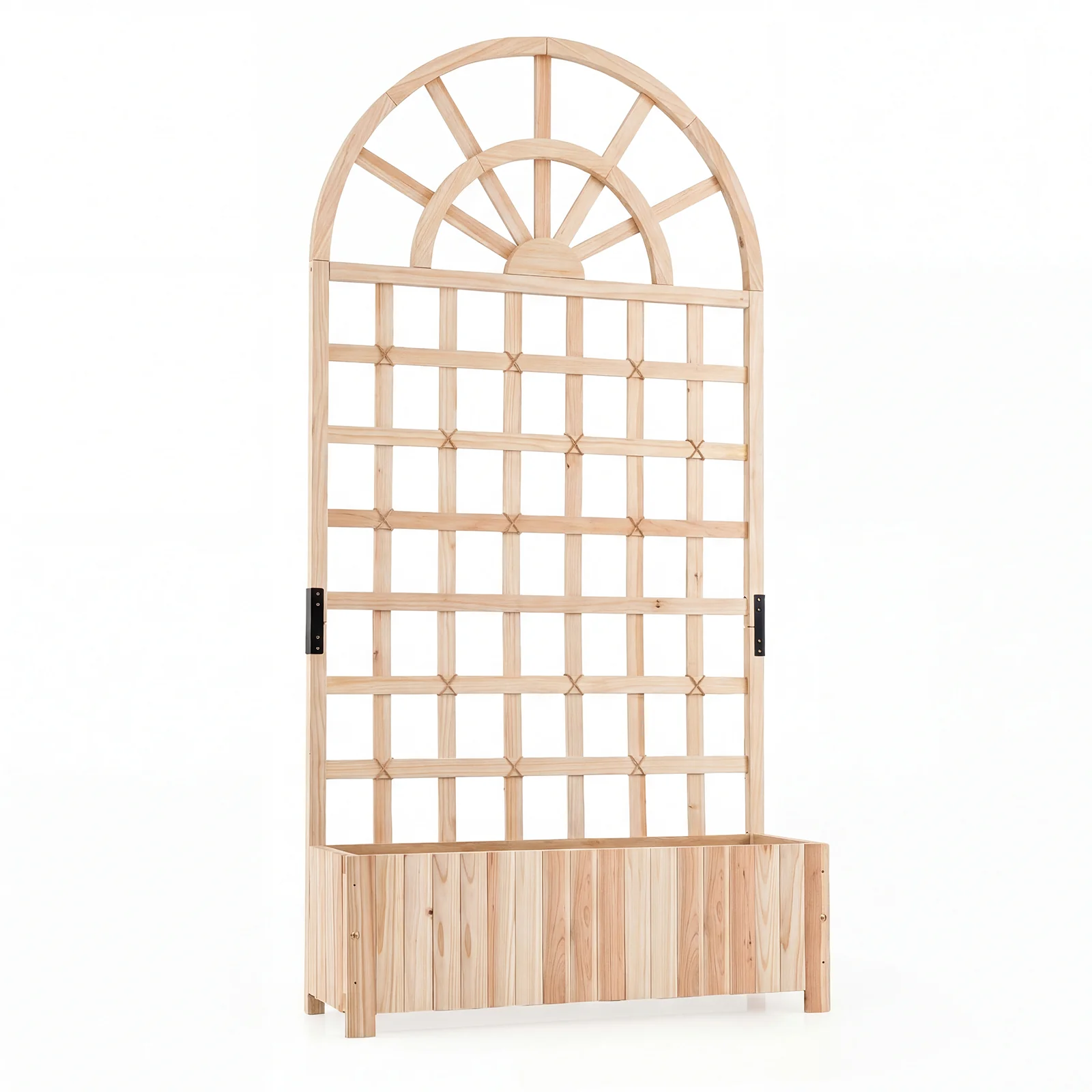 Wooden Raised Garden Bed With Trellis 71", Natural