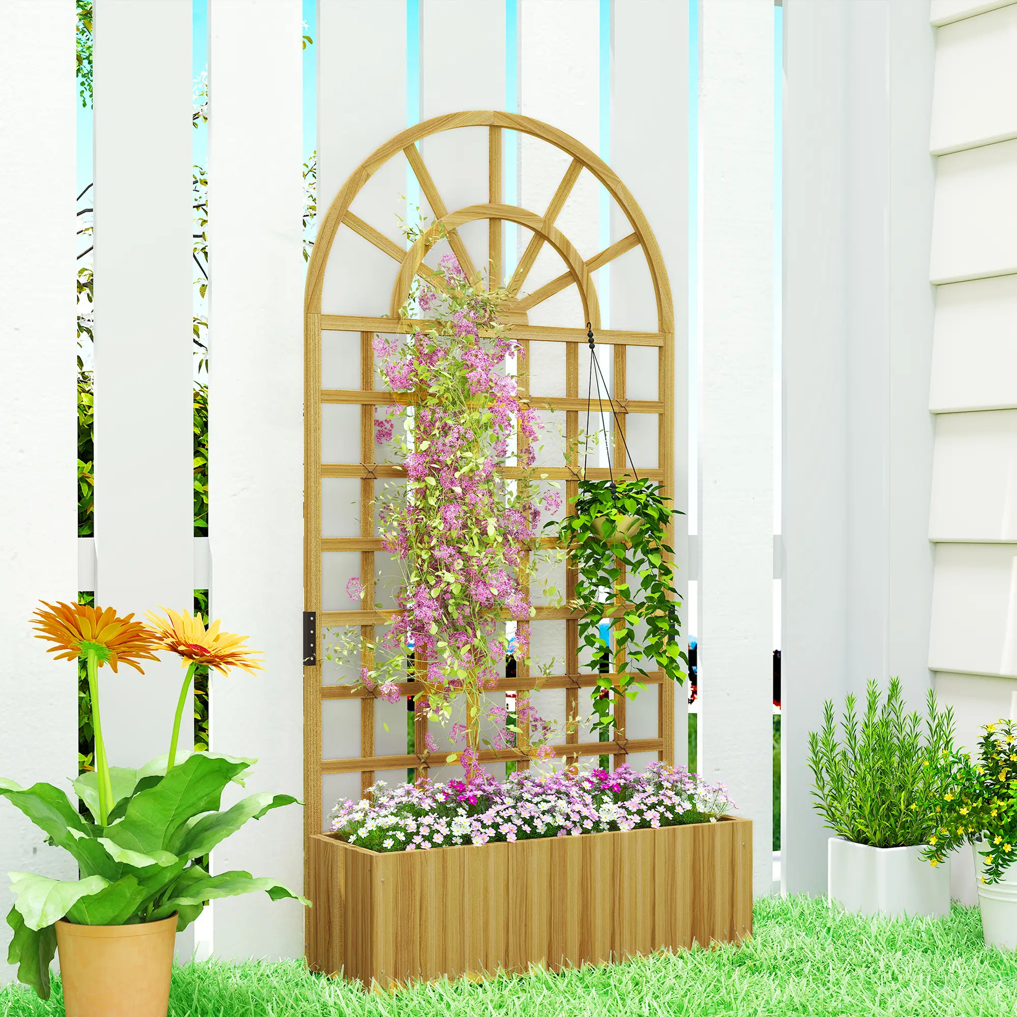 Wooden Raised Garden Bed with Trellis, Elevated Planter Box - Image 2