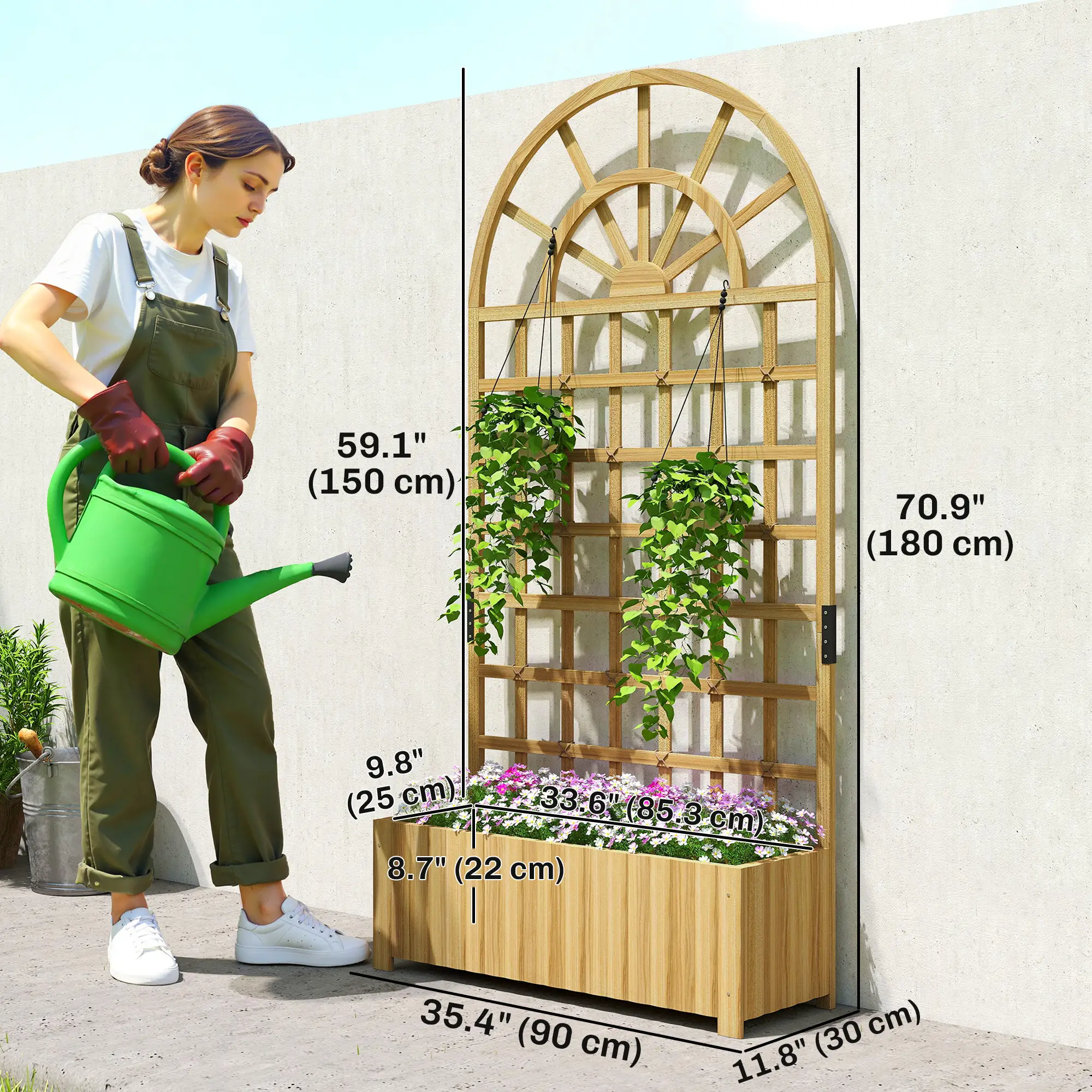 Wooden Raised Garden Bed with Trellis, Elevated Planter Box - Image 3