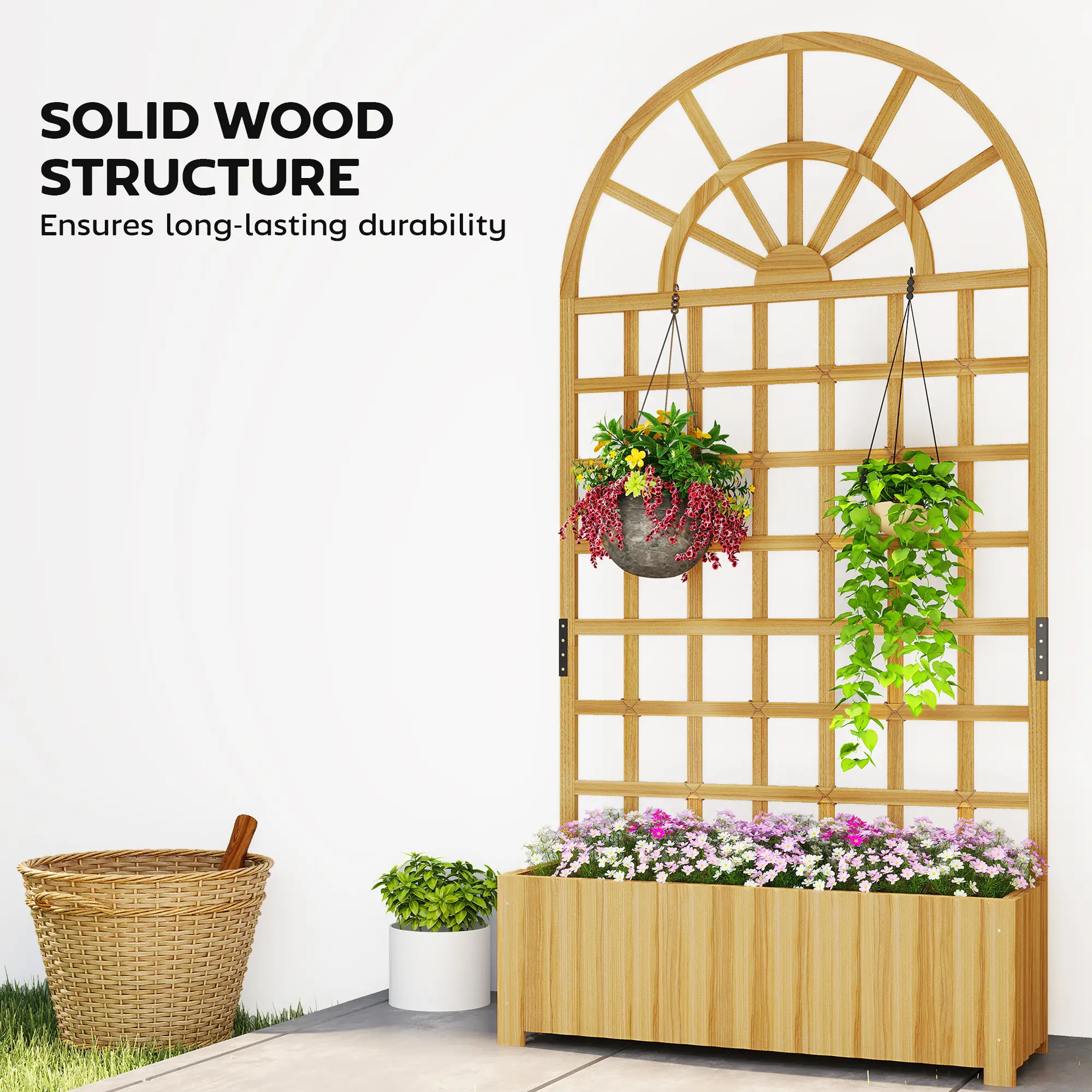 Wooden Raised Garden Bed with Trellis, Elevated Planter Box - Image 7