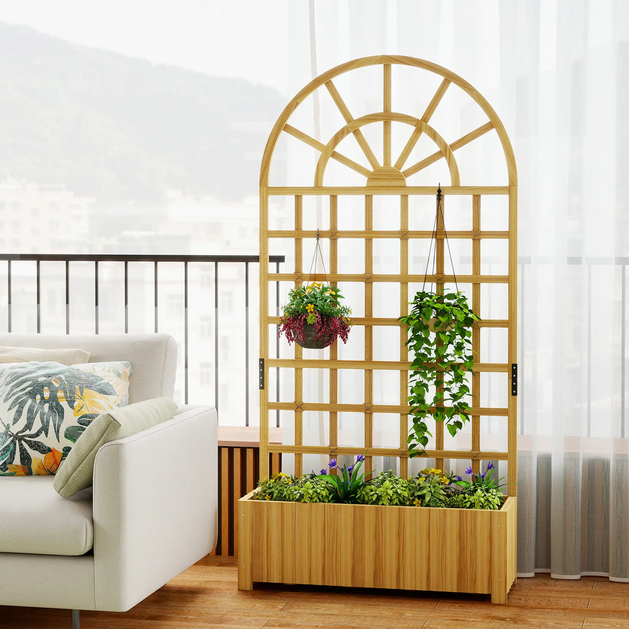 Wooden Raised Garden Bed with Trellis, Elevated Planter Box - Image 9