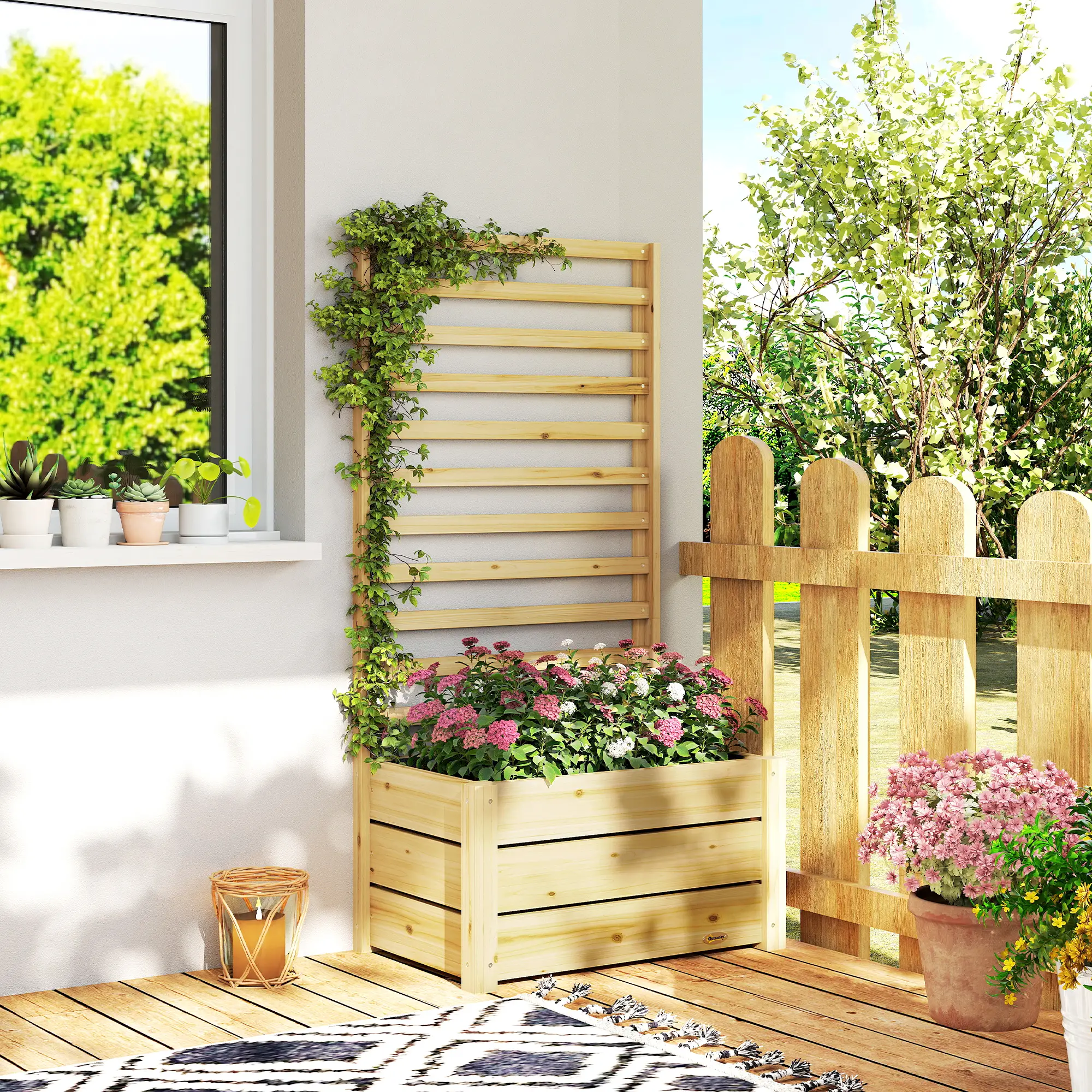 Wooden Raised Garden Bed With Trellis, Elevated Planter Box With Drainage - Image 10