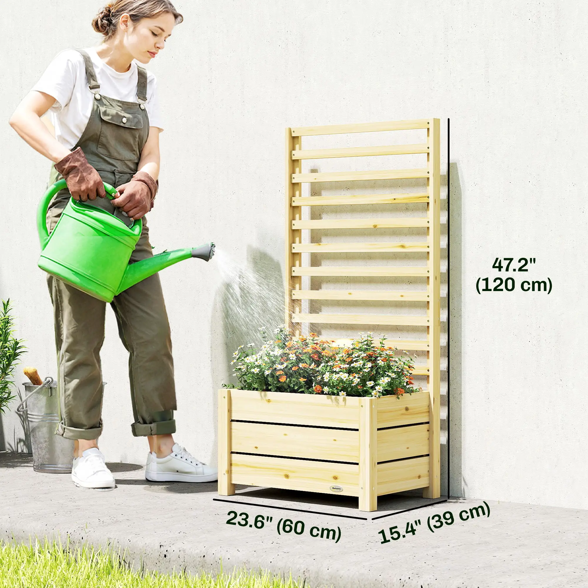 Wooden Raised Garden Bed With Trellis, Elevated Planter Box With Drainage - Image 3