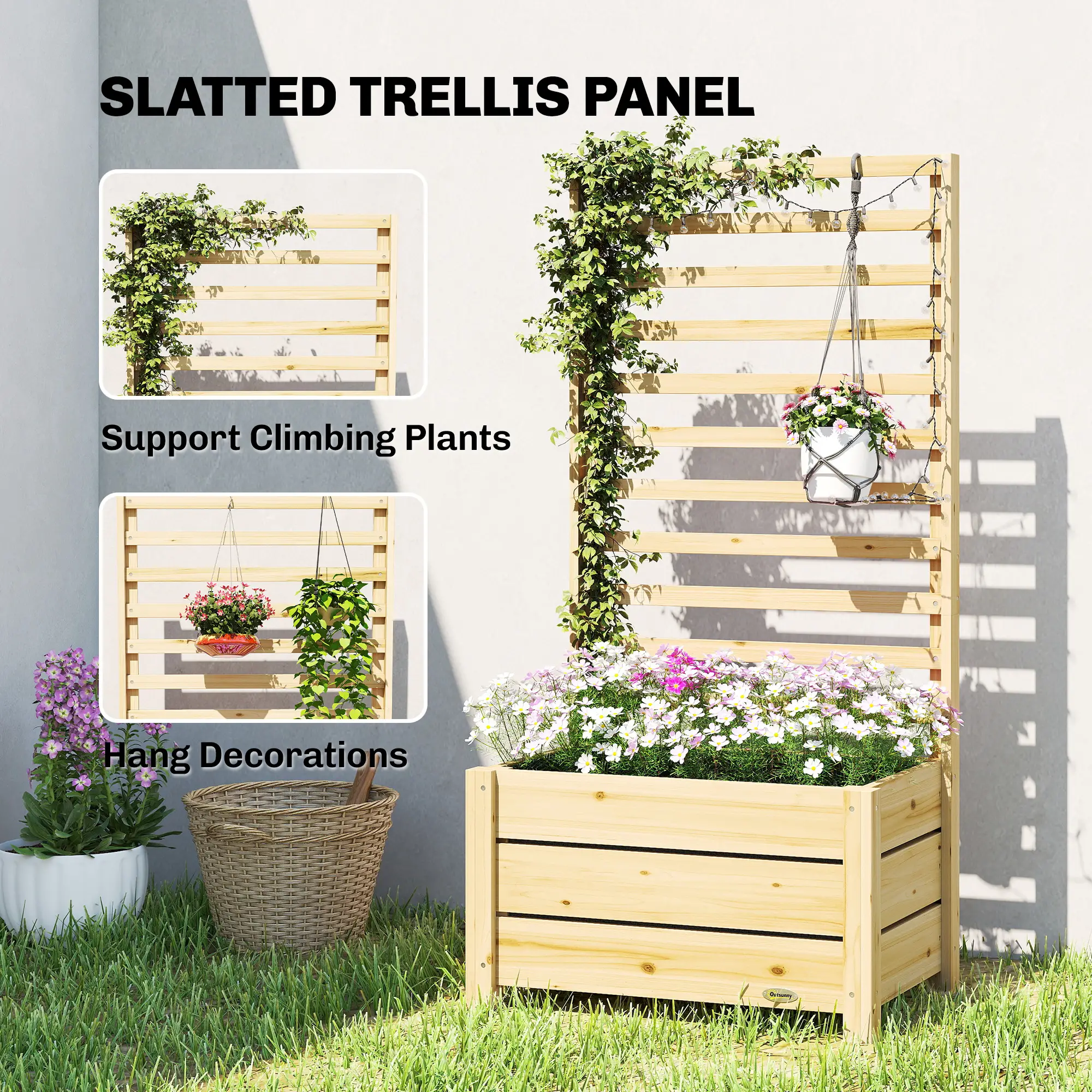 Wooden Raised Garden Bed With Trellis, Elevated Planter Box With Drainage - Image 4