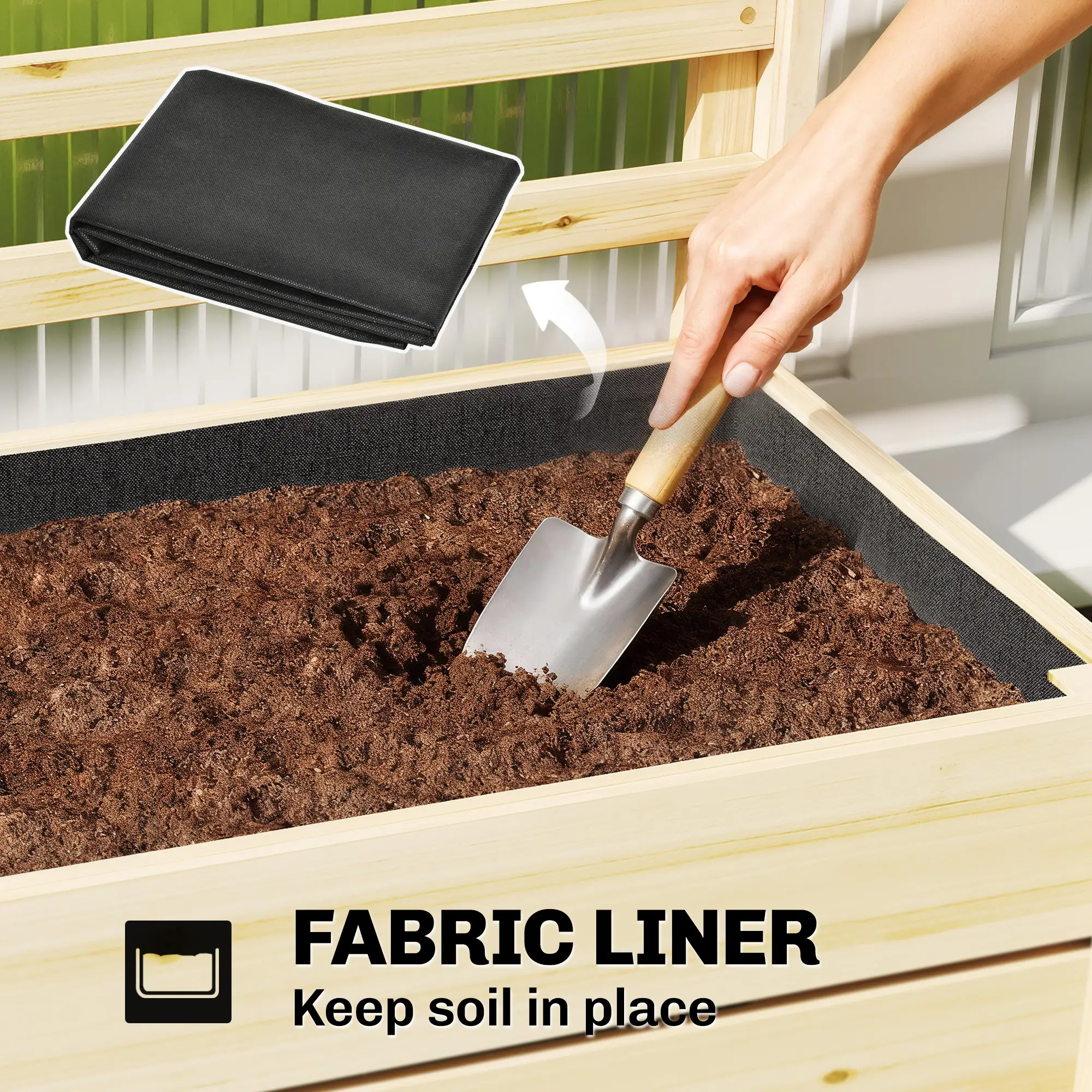 Wooden Raised Garden Bed With Trellis, Elevated Planter Box With Drainage - Image 7