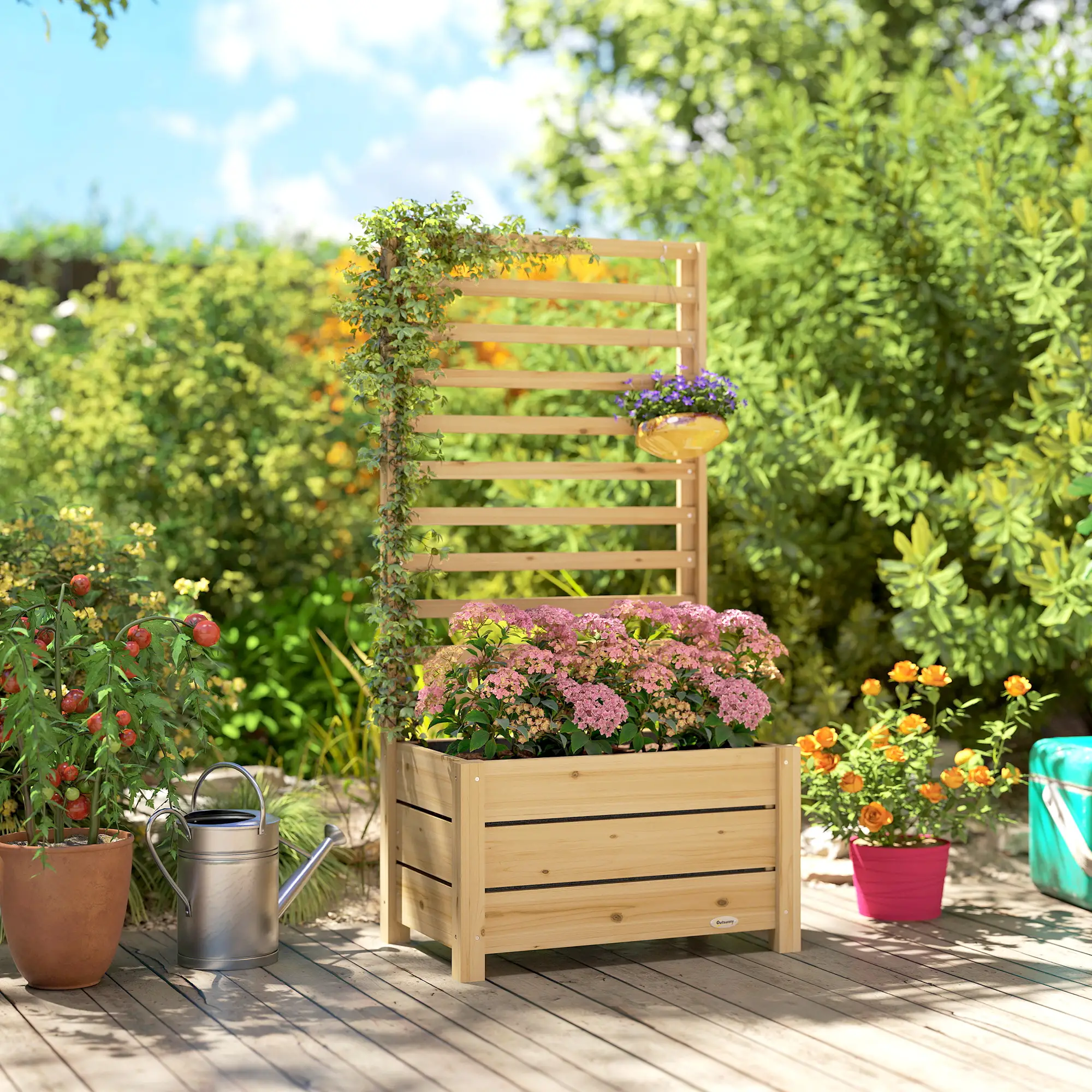 Wooden Raised Garden Bed With Trellis, Elevated Planter Box With Drainage - Image 8