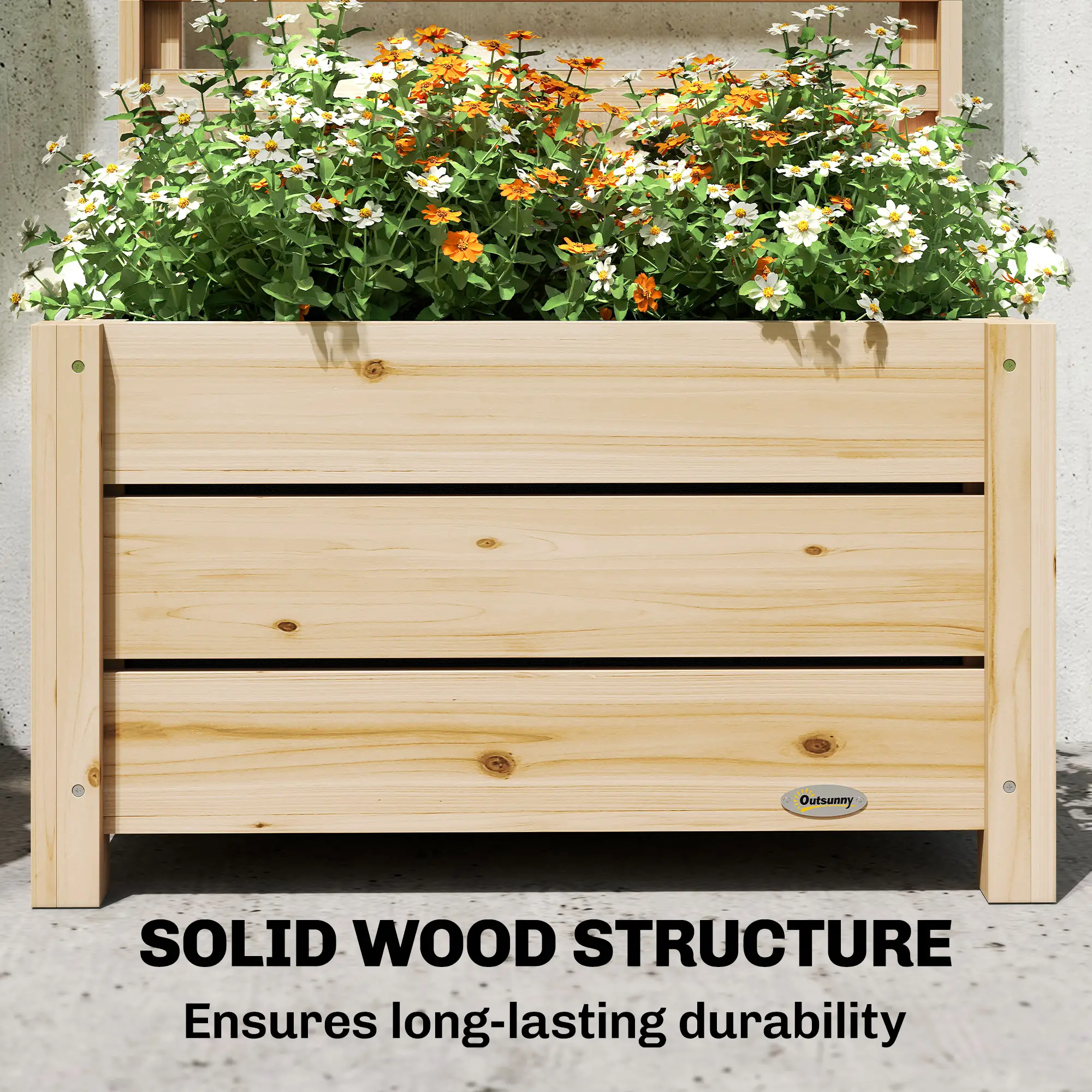 Wooden Raised Garden Bed With Trellis, Elevated Planter Box With Drainage - Image 9