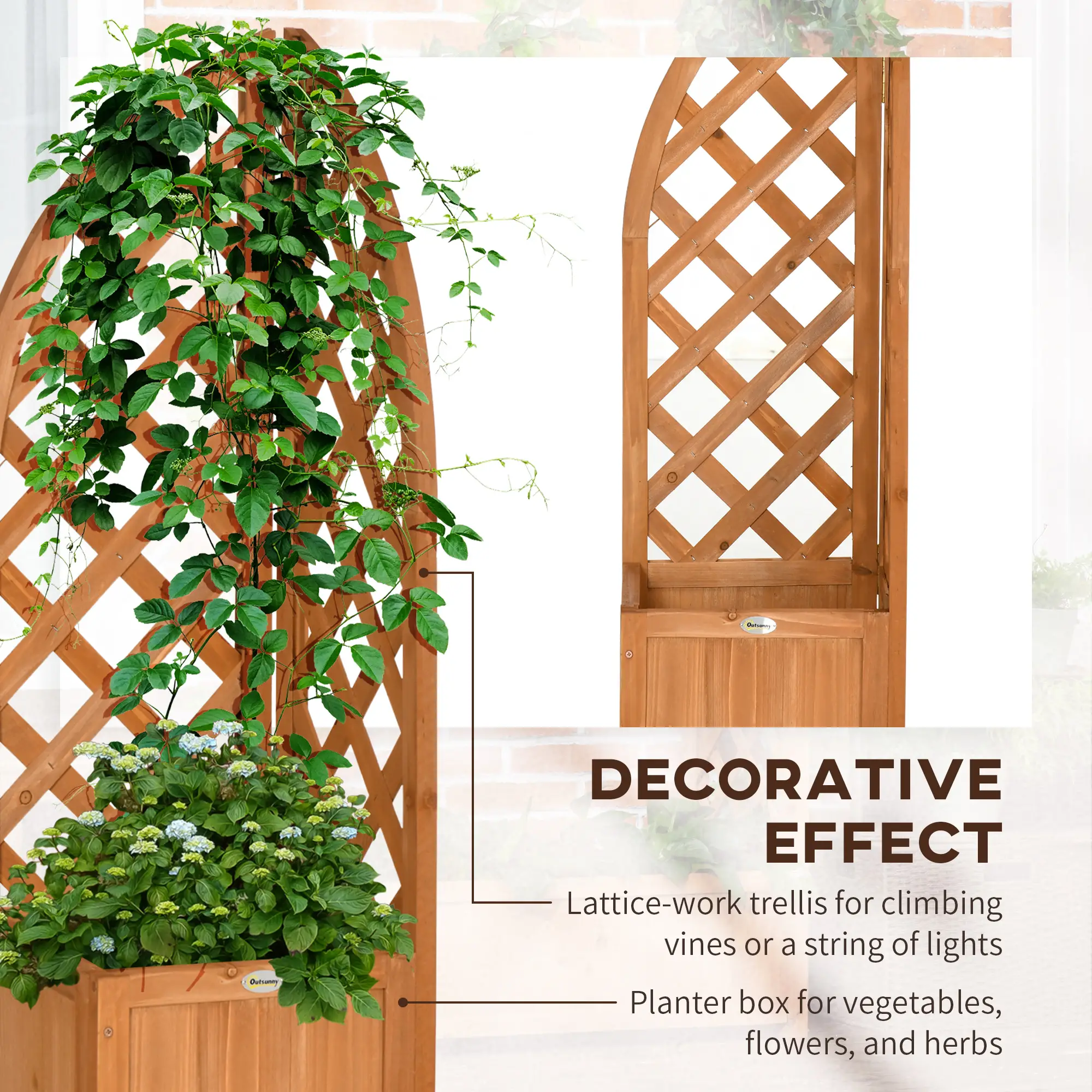 Wooden Raised Garden Bed With Trellis, Outdoor Planter Box For Patio, Balcony - Image 4