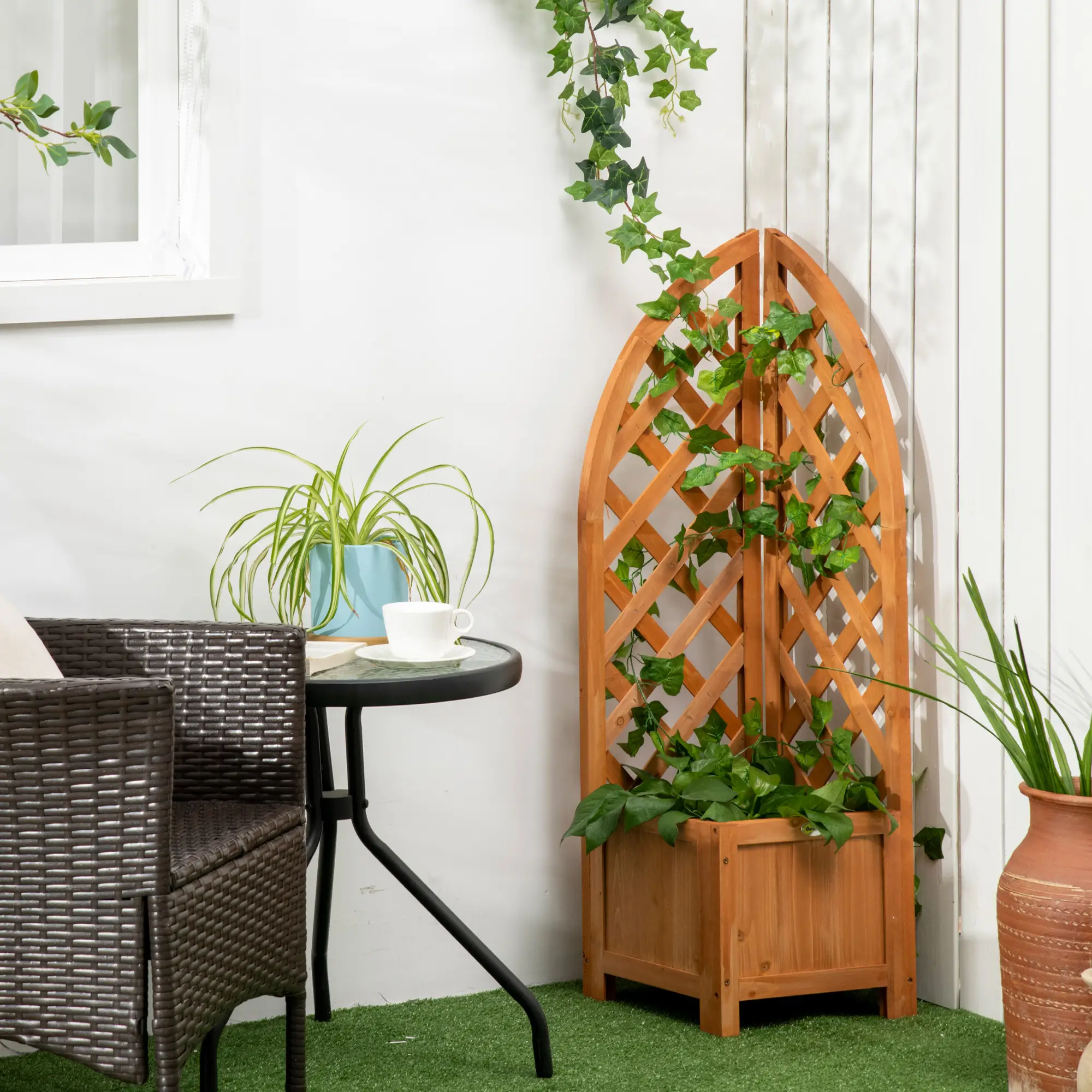 Wooden Raised Garden Bed With Trellis, Outdoor Planter Box For Patio, Balcony - Image 8